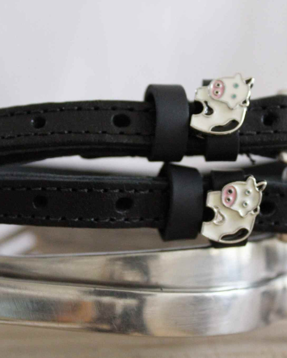 Cow patterned spur straps, showing the full pattern layout, equestrian accessory by ManeJane