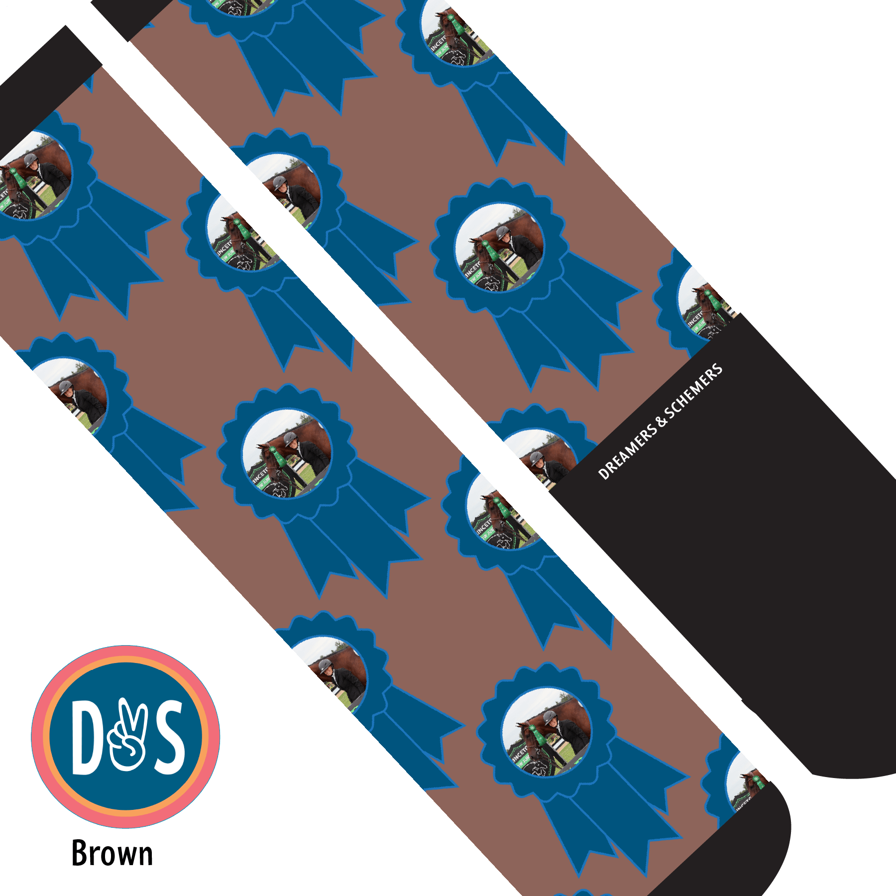 Custom AL Custom Socks Adult / Brown Custom Blue Ribbon Socks 1 Photo equestrian boot socks boot socks thin socks riding socks pattern socks tall socks funny socks knee high socks horse socks horse show socks