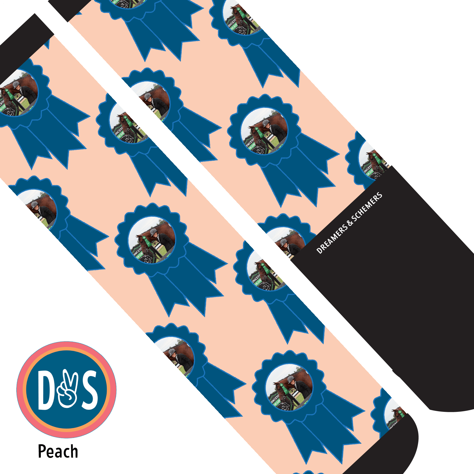 Custom AL Custom Socks Adult / Peach Custom Blue Ribbon Socks 1 Photo equestrian boot socks boot socks thin socks riding socks pattern socks tall socks funny socks knee high socks horse socks horse show socks