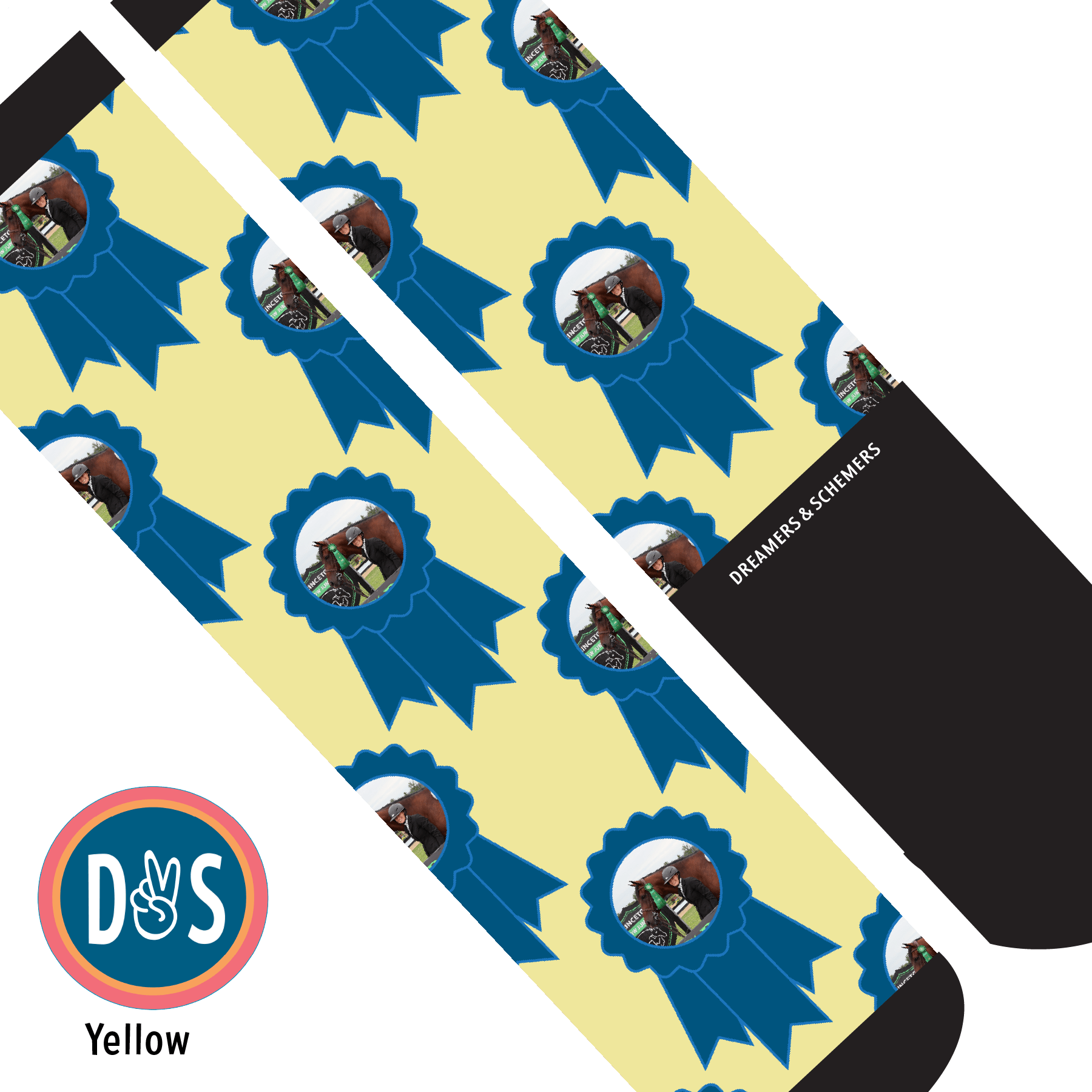 Custom AL Custom Socks Adult / Yellow Custom Blue Ribbon Socks 1 Photo equestrian boot socks boot socks thin socks riding socks pattern socks tall socks funny socks knee high socks horse socks horse show socks