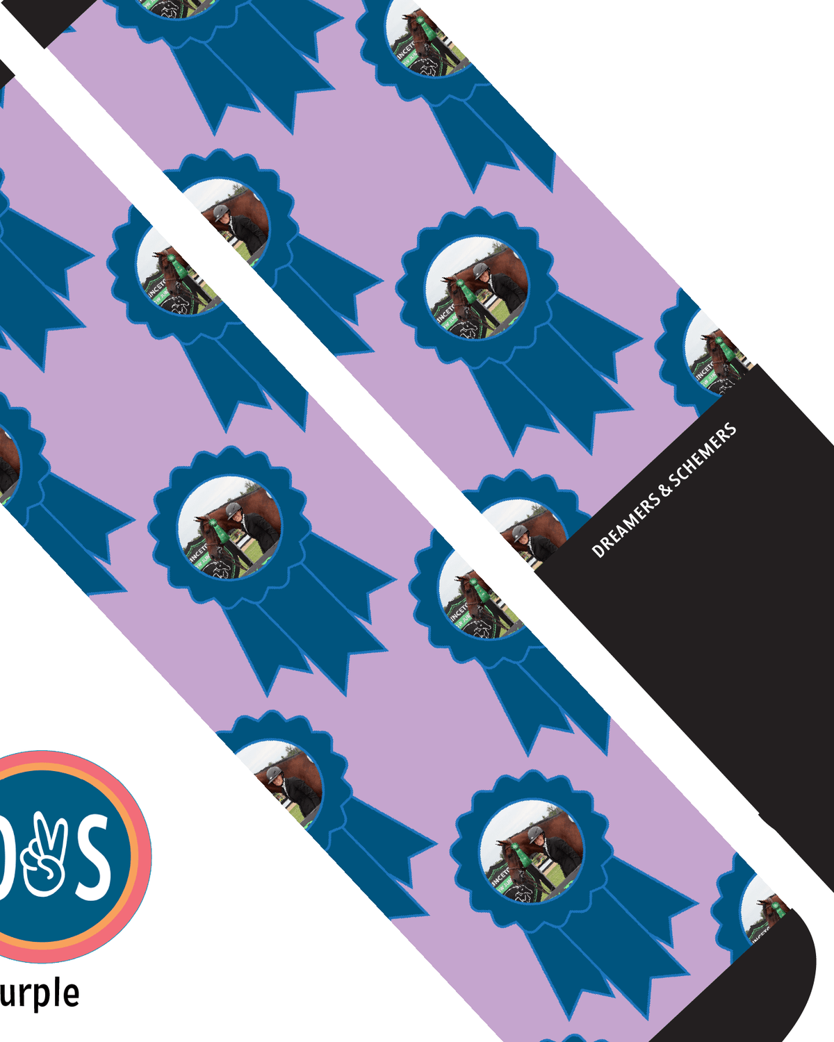 Blue Ribbons custom photo equestrian boot socks, additional view