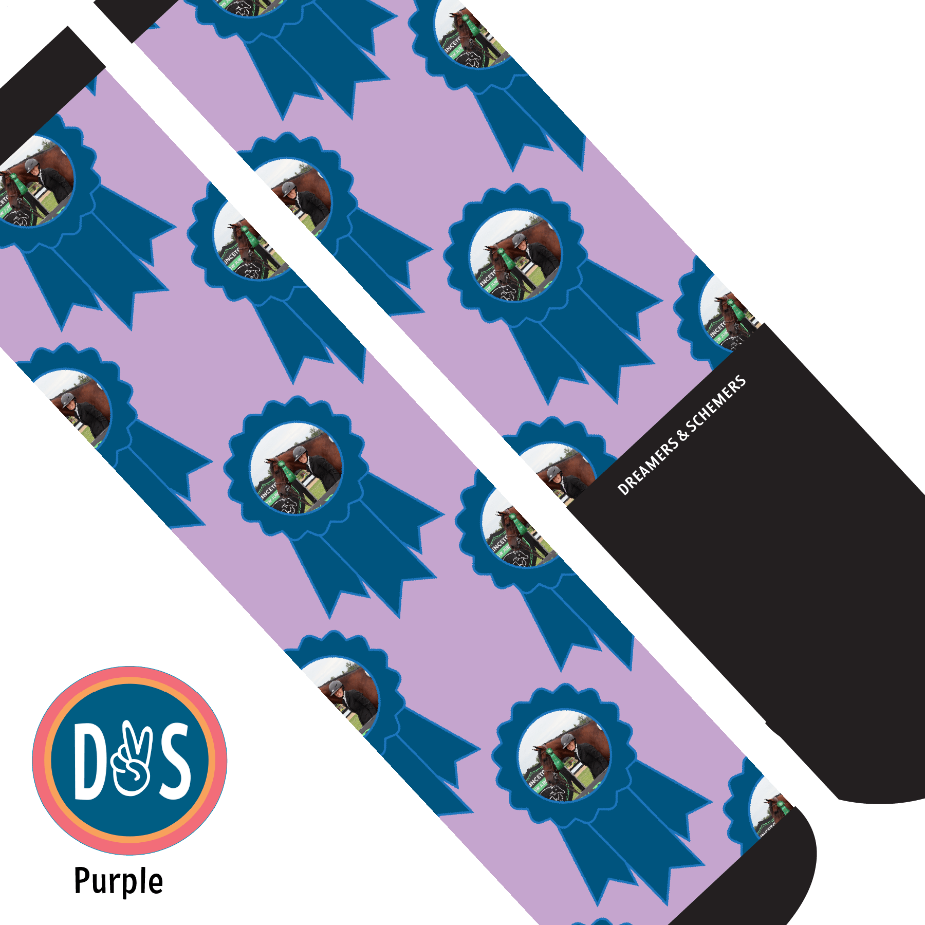 Blue Ribbons custom photo equestrian boot socks, additional view