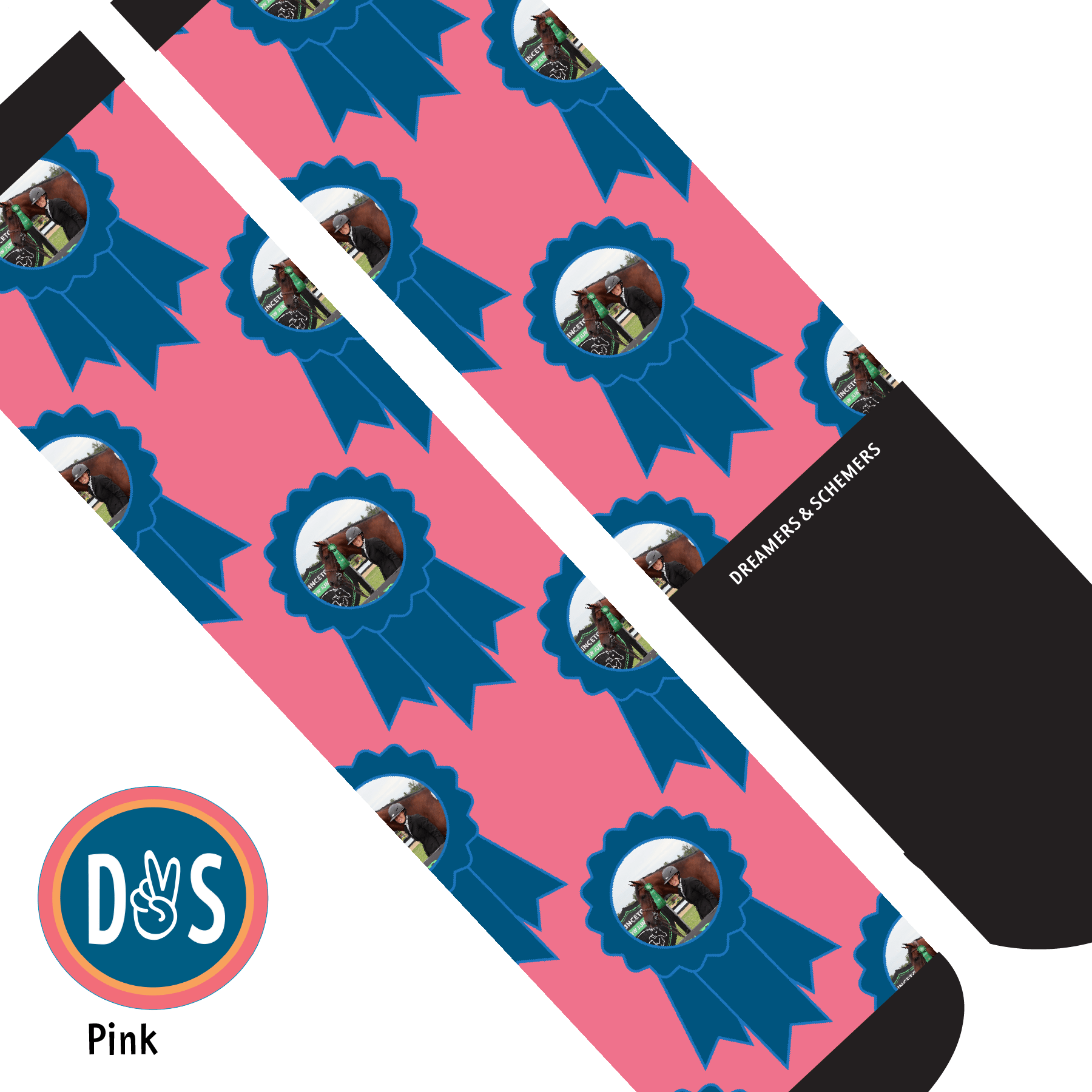 Custom AL Custom Socks Adult / Pink Custom Blue Ribbon Socks 1 Photo equestrian boot socks boot socks thin socks riding socks pattern socks tall socks funny socks knee high socks horse socks horse show socks