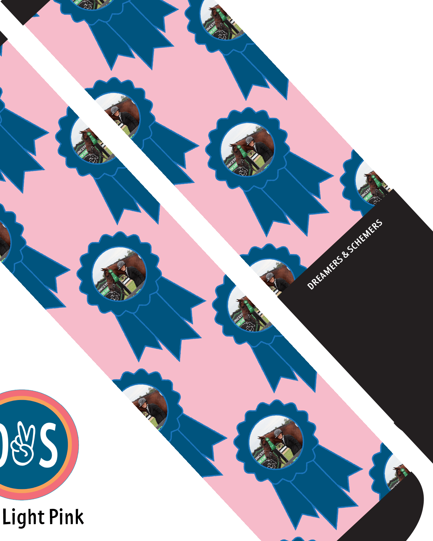 Custom AL Custom Socks Adult / Light Pink Custom Blue Ribbon Socks 1 Photo equestrian boot socks boot socks thin socks riding socks pattern socks tall socks funny socks knee high socks horse socks horse show socks