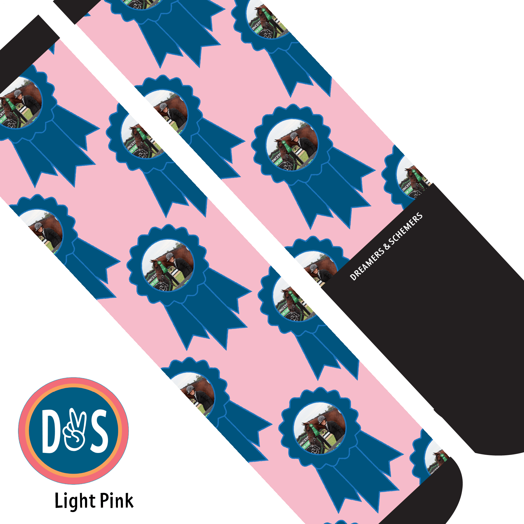 Custom AL Custom Socks Adult / Light Pink Custom Blue Ribbon Socks 1 Photo equestrian boot socks boot socks thin socks riding socks pattern socks tall socks funny socks knee high socks horse socks horse show socks