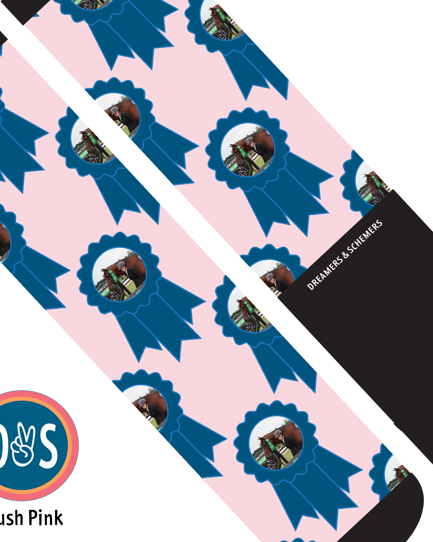 Custom AL Custom Socks Adult / Blush Pink Custom Blue Ribbon Socks 1 Photo equestrian boot socks boot socks thin socks riding socks pattern socks tall socks funny socks knee high socks horse socks horse show socks