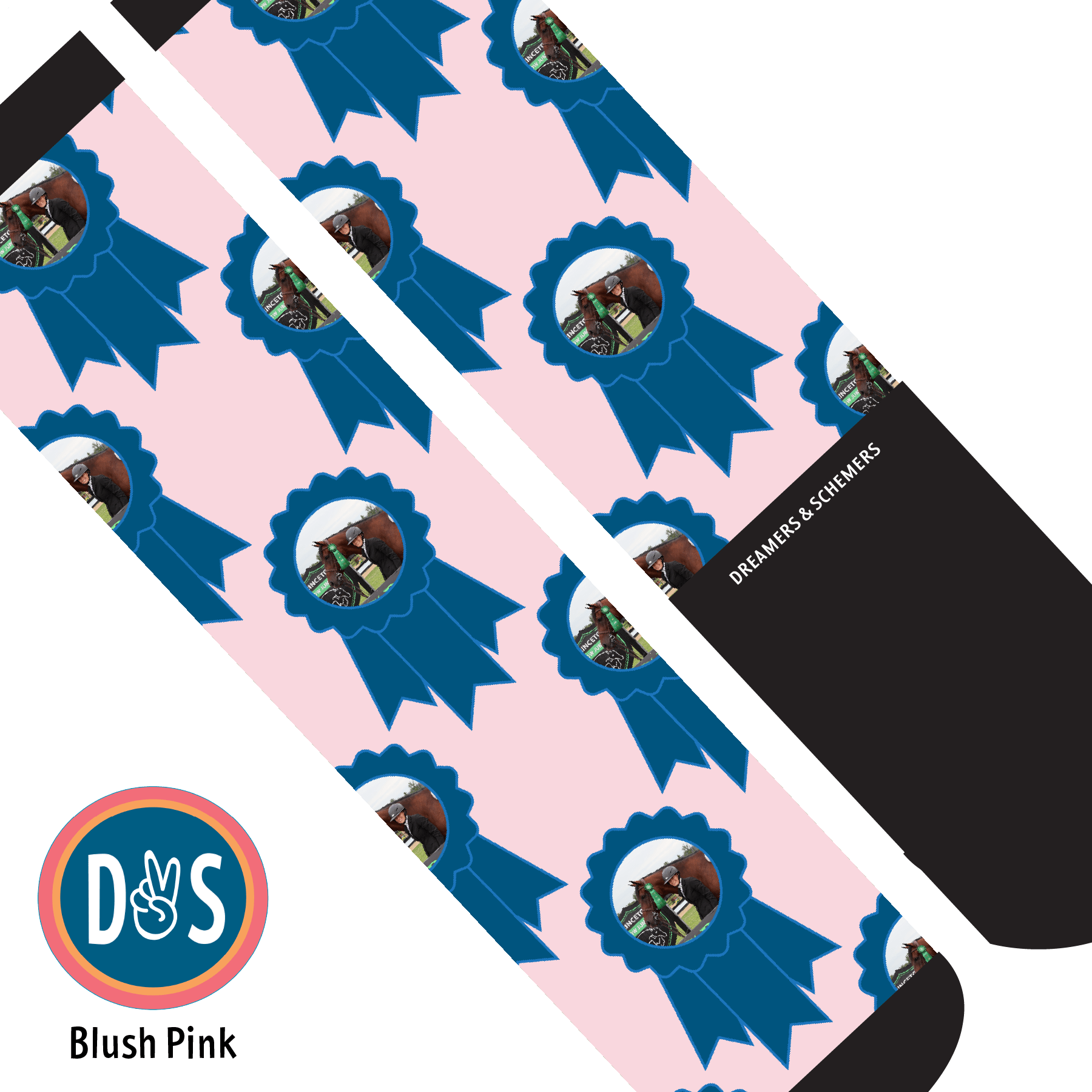 Custom AL Custom Socks Adult / Blush Pink Custom Blue Ribbon Socks 1 Photo equestrian boot socks boot socks thin socks riding socks pattern socks tall socks funny socks knee high socks horse socks horse show socks