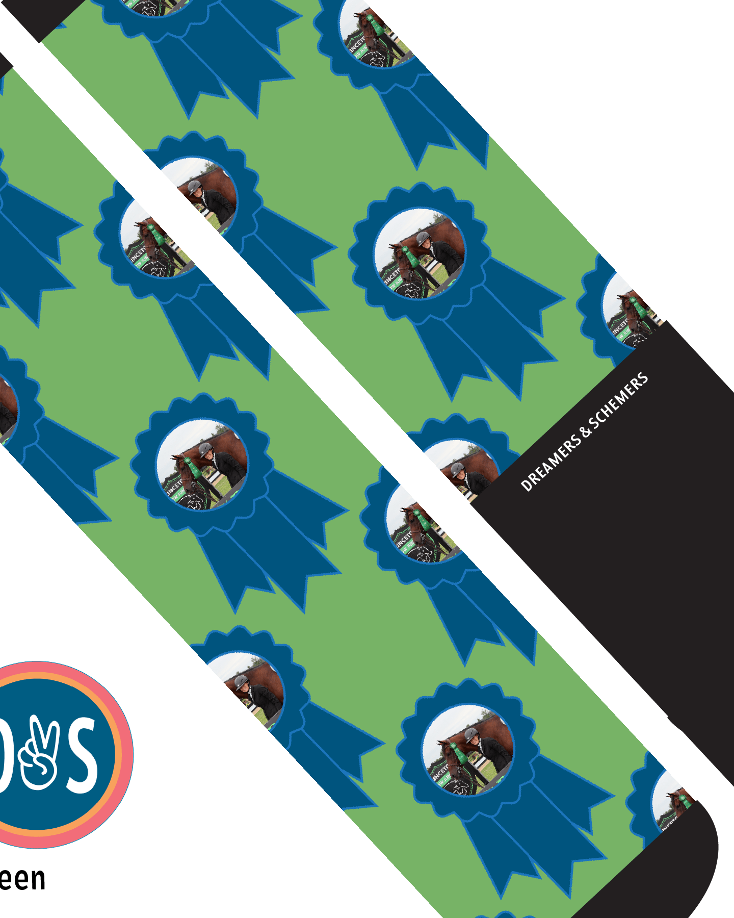 Custom AL Custom Socks Adult / Green Custom Blue Ribbon Socks 1 Photo equestrian boot socks boot socks thin socks riding socks pattern socks tall socks funny socks knee high socks horse socks horse show socks