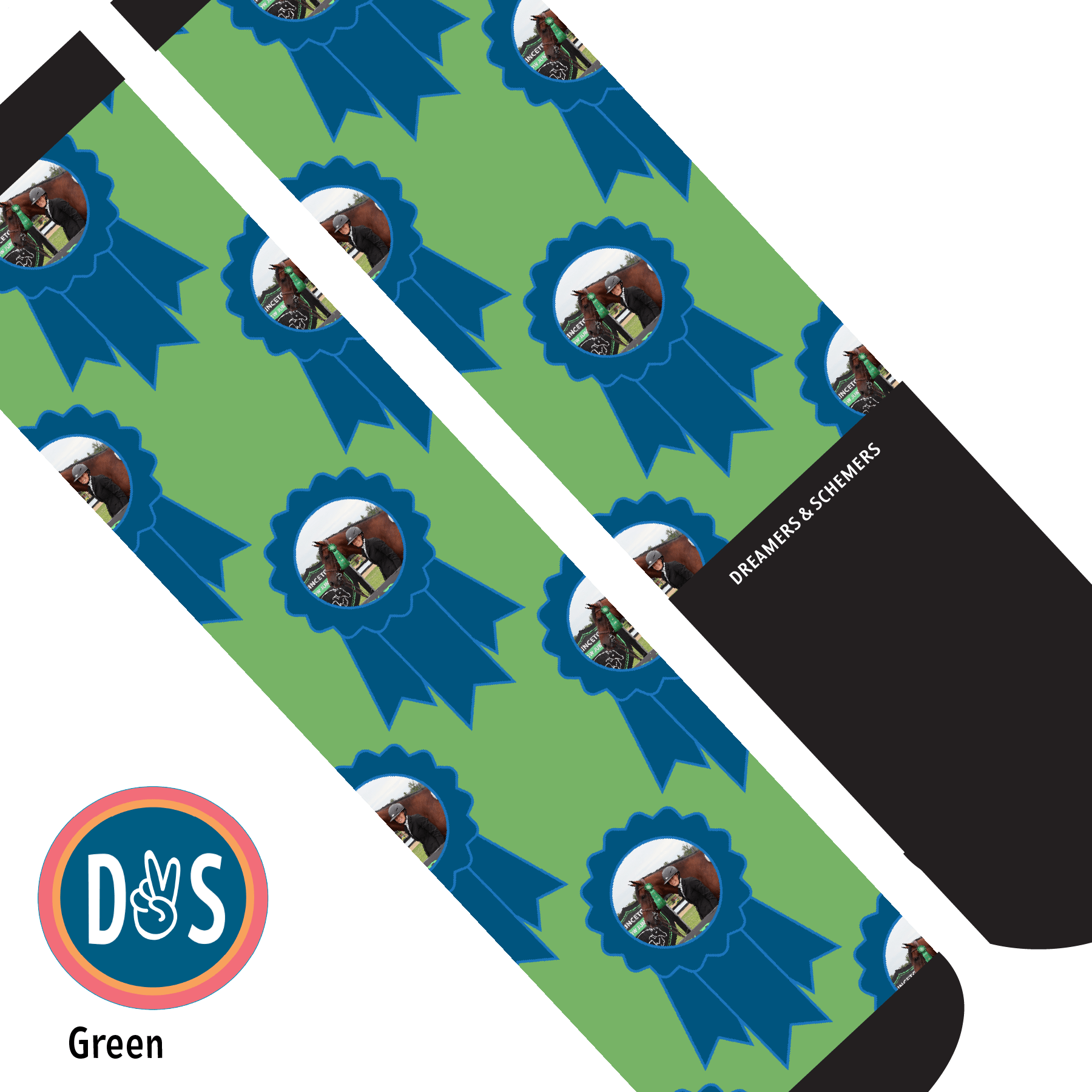 Custom AL Custom Socks Adult / Green Custom Blue Ribbon Socks 1 Photo equestrian boot socks boot socks thin socks riding socks pattern socks tall socks funny socks knee high socks horse socks horse show socks