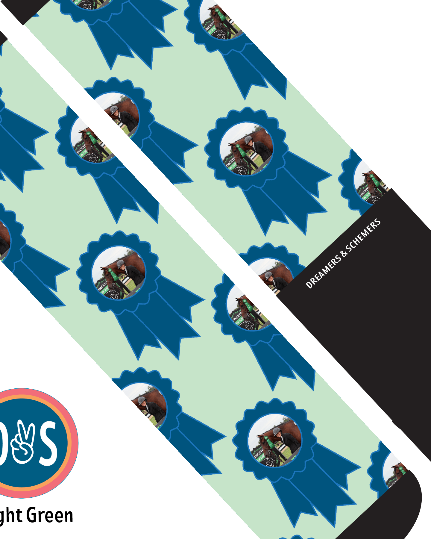 Custom AL Custom Socks Adult / Light Green Custom Blue Ribbon Socks 1 Photo equestrian boot socks boot socks thin socks riding socks pattern socks tall socks funny socks knee high socks horse socks horse show socks