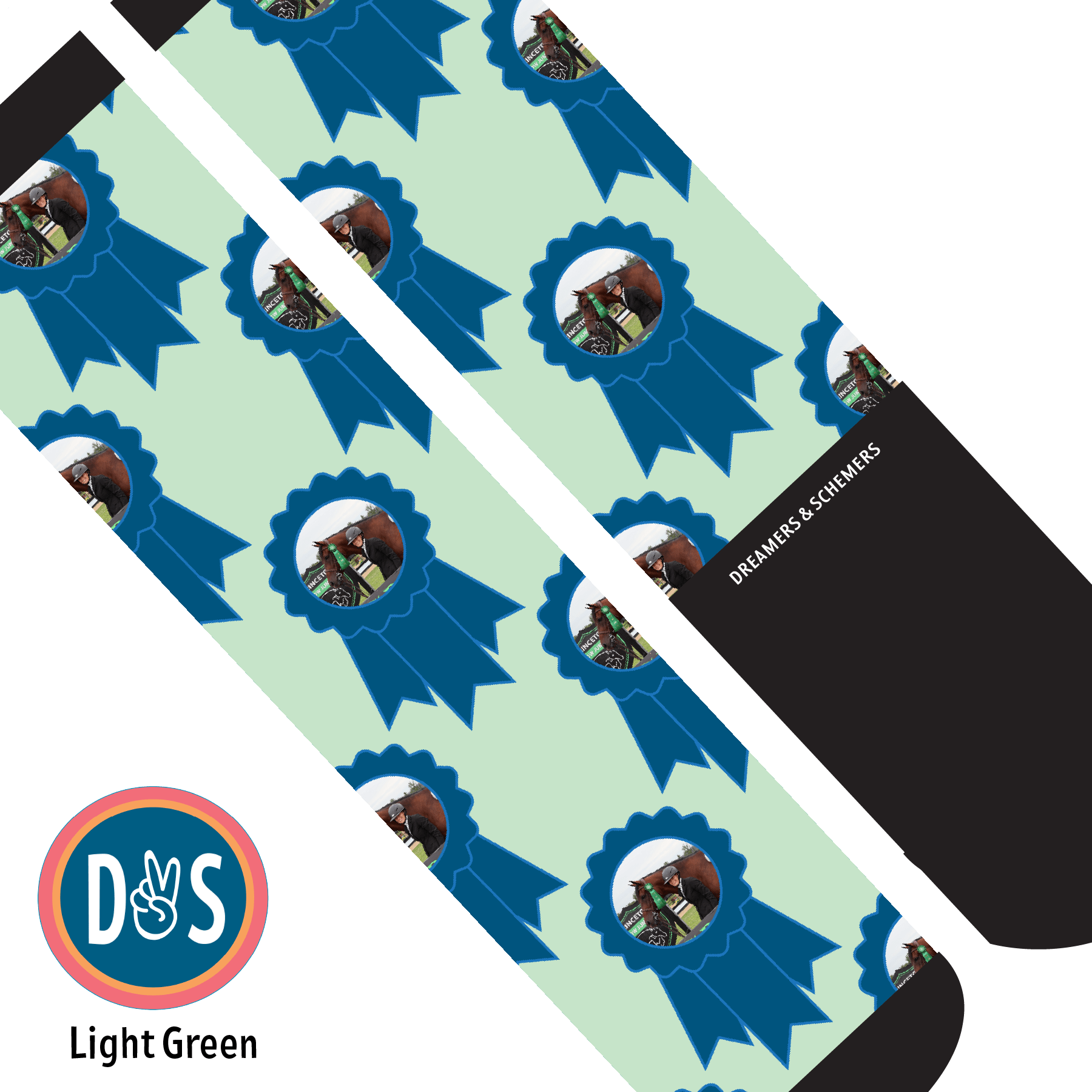 Custom AL Custom Socks Adult / Light Green Custom Blue Ribbon Socks 1 Photo equestrian boot socks boot socks thin socks riding socks pattern socks tall socks funny socks knee high socks horse socks horse show socks