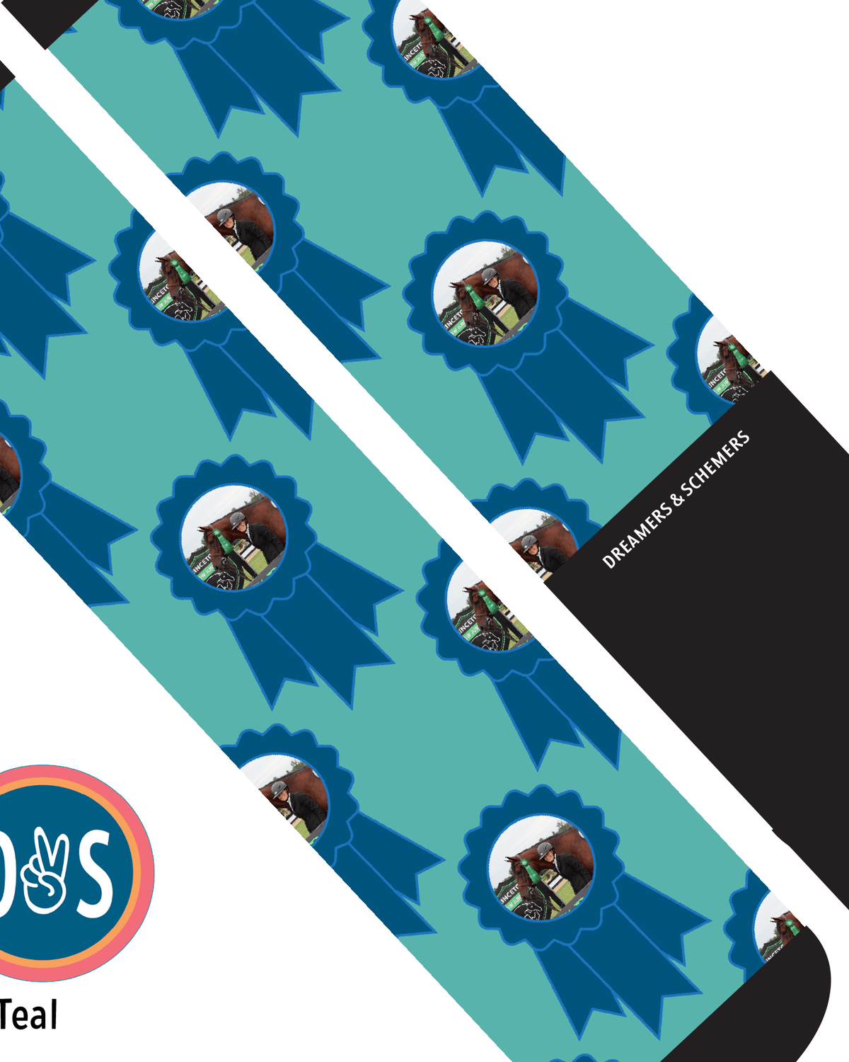 Blue Ribbons custom photo equestrian boot socks, additional view
