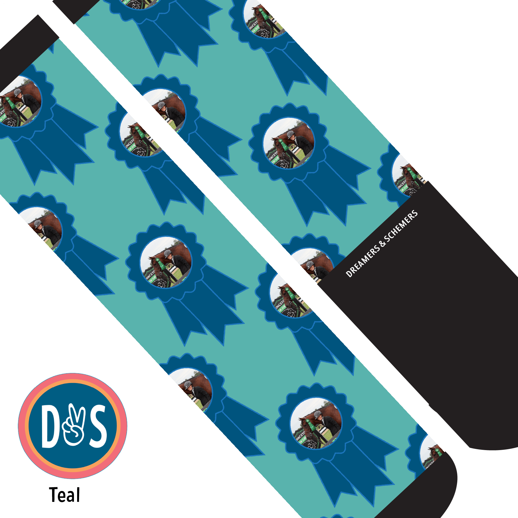 Custom AL Custom Socks Adult / Teal Custom Blue Ribbon Socks 1 Photo equestrian boot socks boot socks thin socks riding socks pattern socks tall socks funny socks knee high socks horse socks horse show socks
