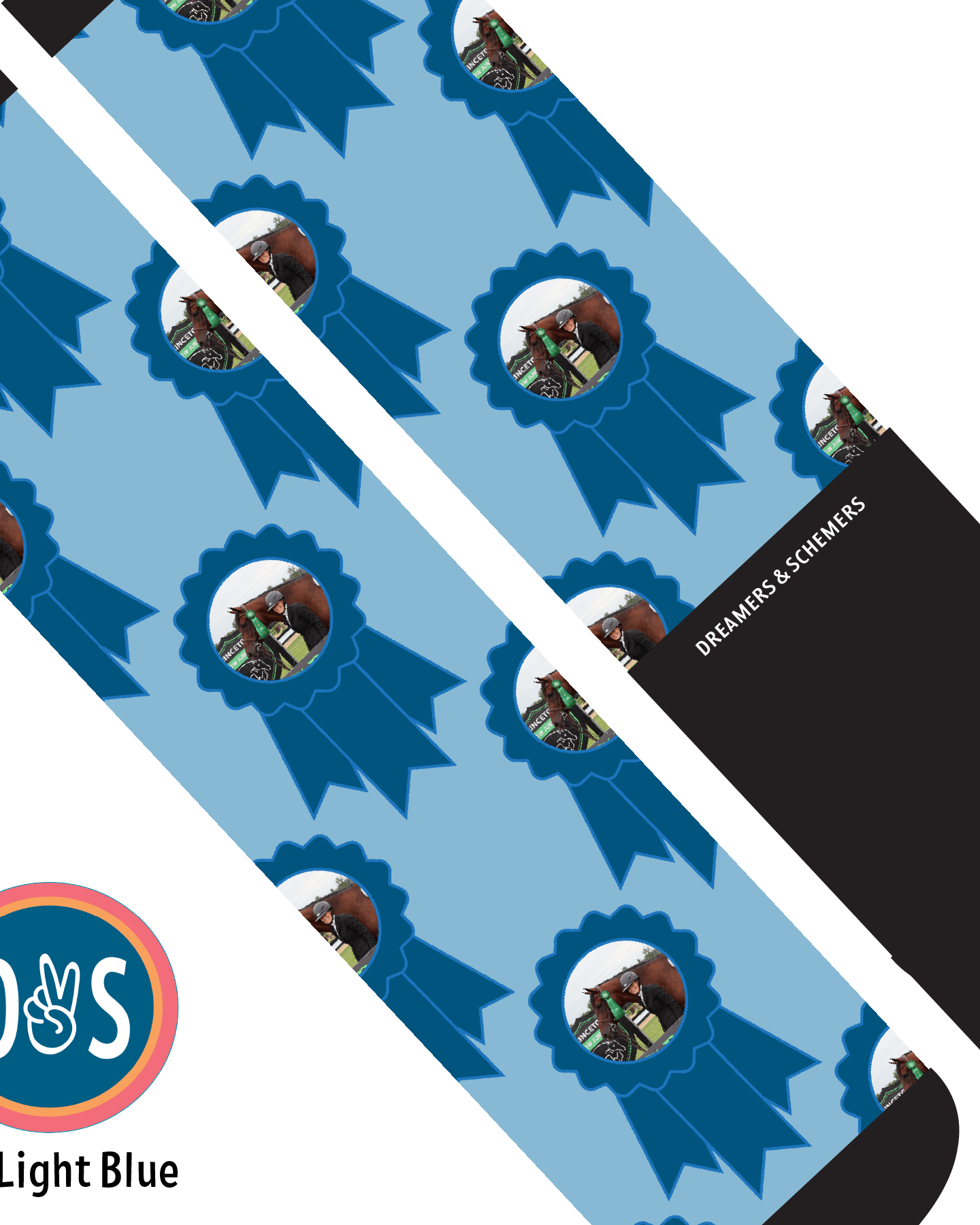 Custom AL Custom Socks Adult / Light Blue Custom Blue Ribbon Socks 1 Photo equestrian boot socks boot socks thin socks riding socks pattern socks tall socks funny socks knee high socks horse socks horse show socks