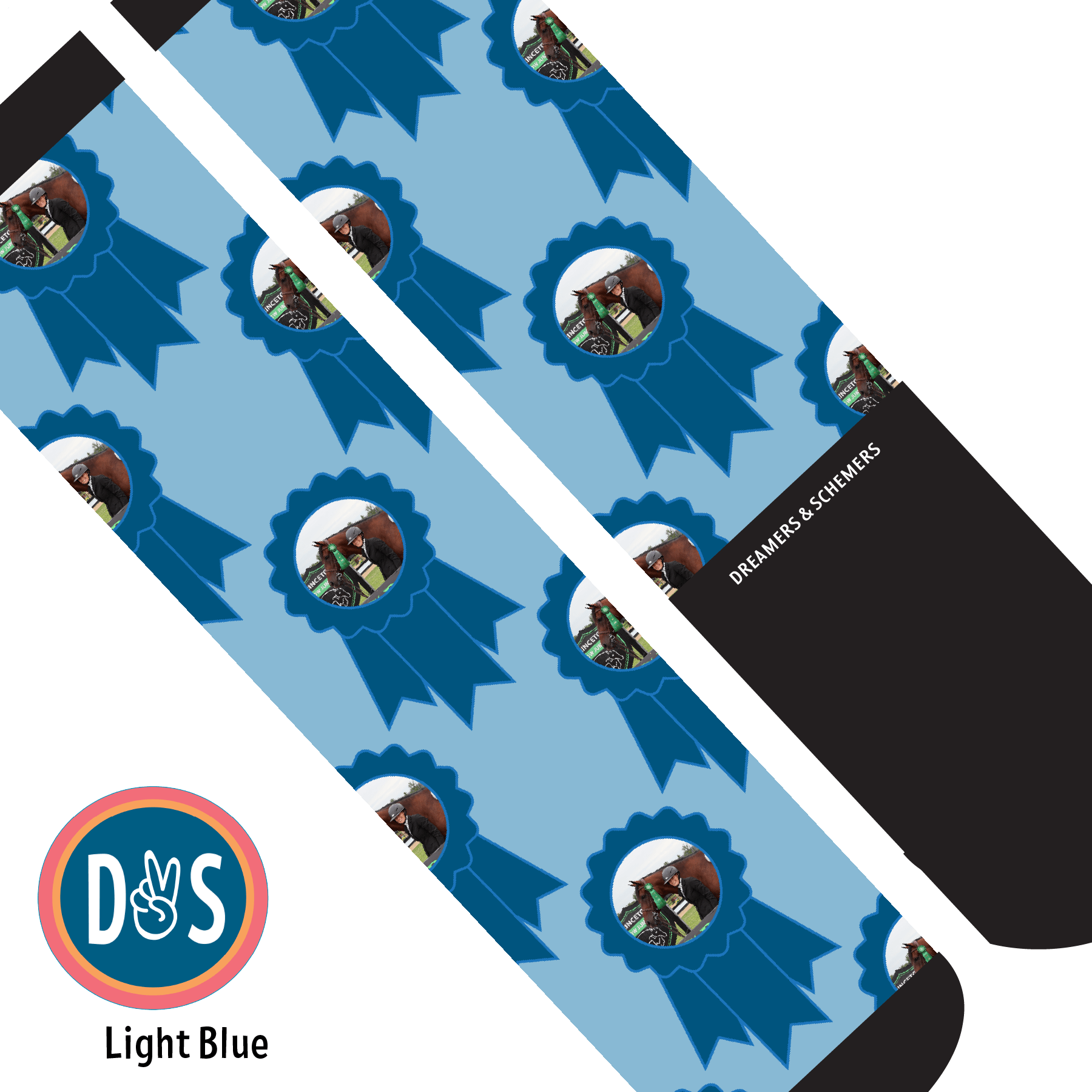 Custom AL Custom Socks Adult / Light Blue Custom Blue Ribbon Socks 1 Photo equestrian boot socks boot socks thin socks riding socks pattern socks tall socks funny socks knee high socks horse socks horse show socks