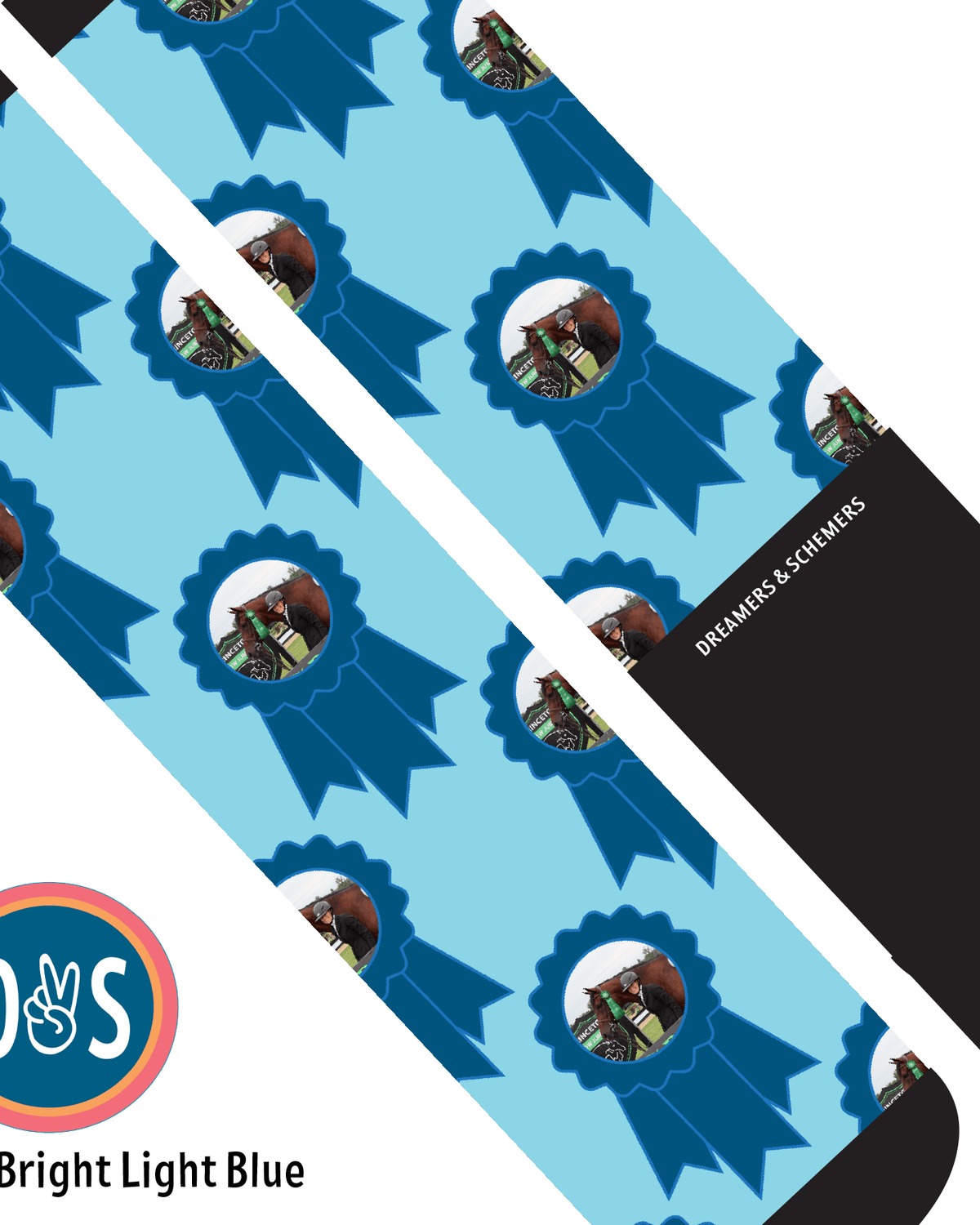 Blue Ribbons custom photo equestrian boot socks, additional view