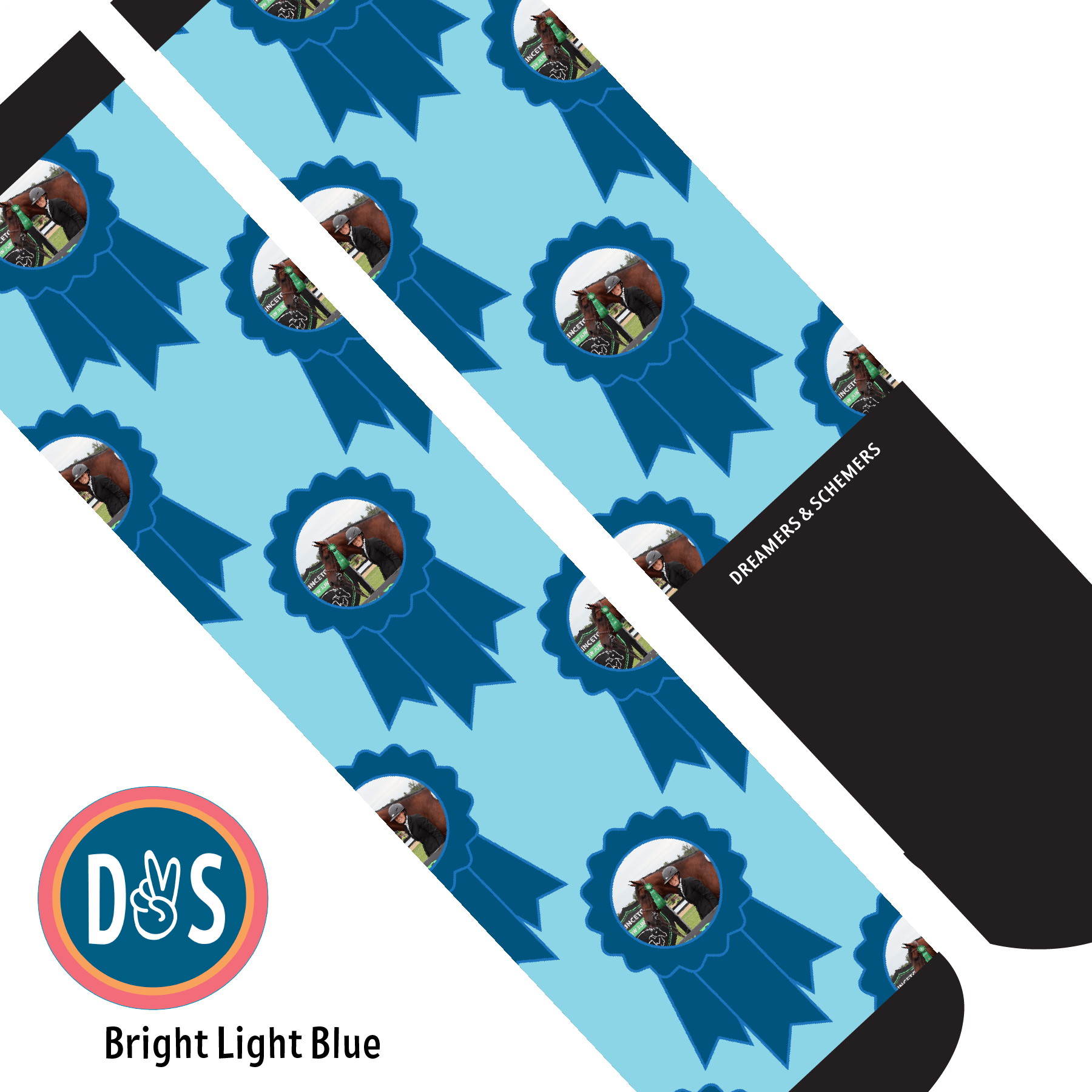 Custom AL Custom Socks Adult / Bright Light Blue Custom Blue Ribbon Socks 1 Photo equestrian boot socks boot socks thin socks riding socks pattern socks tall socks funny socks knee high socks horse socks horse show socks