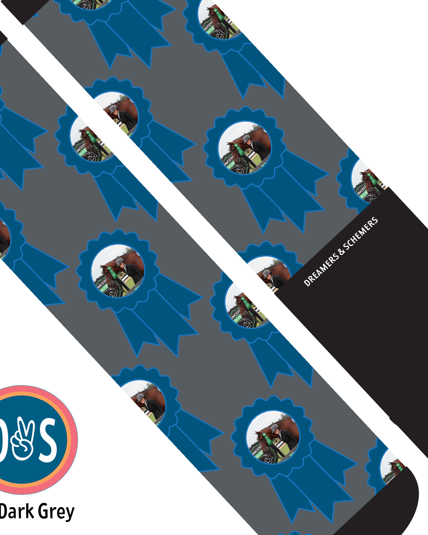 Custom AL Custom Socks Adult / Dark Grey Custom Blue Ribbon Socks 1 Photo equestrian boot socks boot socks thin socks riding socks pattern socks tall socks funny socks knee high socks horse socks horse show socks