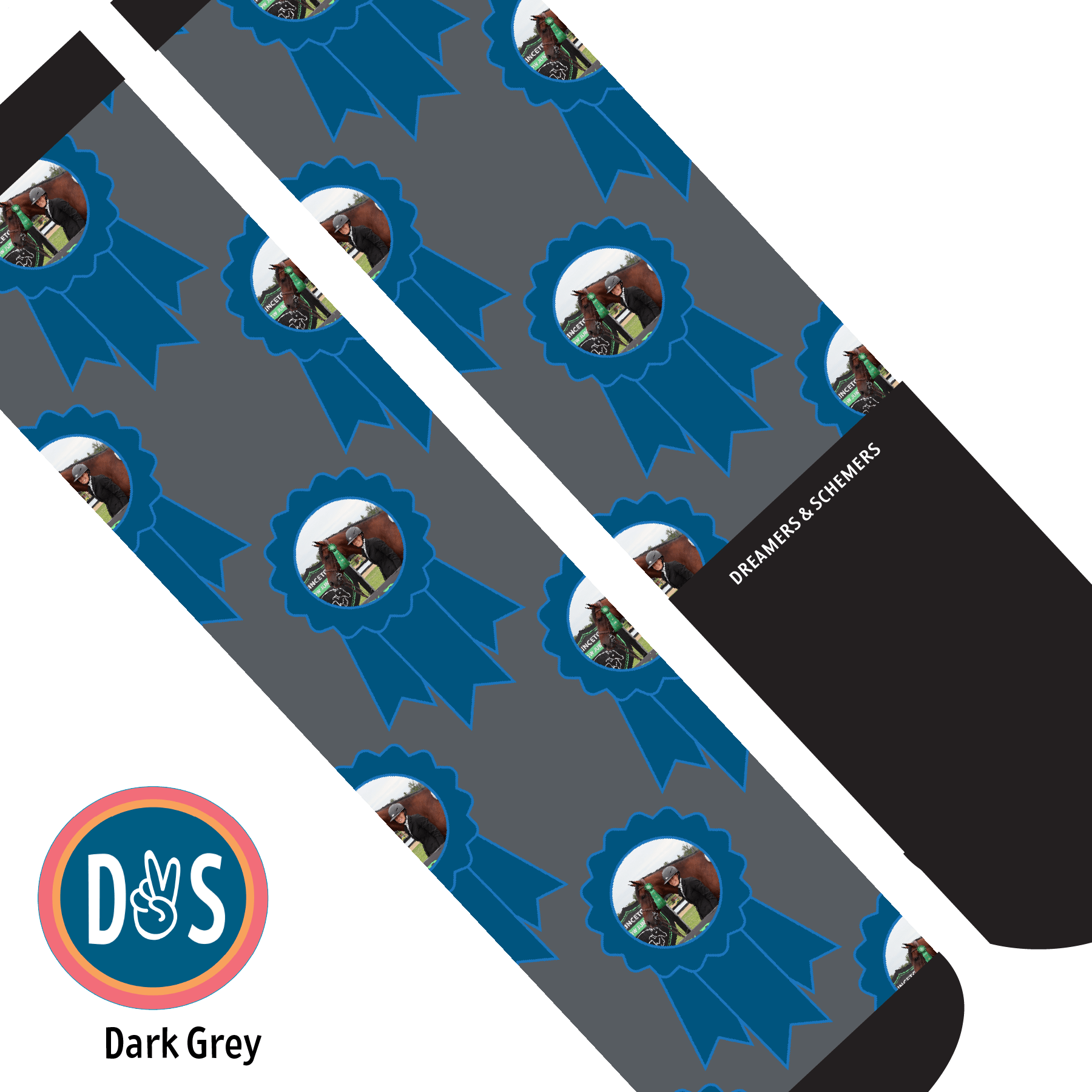 Custom AL Custom Socks Adult / Dark Grey Custom Blue Ribbon Socks 1 Photo equestrian boot socks boot socks thin socks riding socks pattern socks tall socks funny socks knee high socks horse socks horse show socks