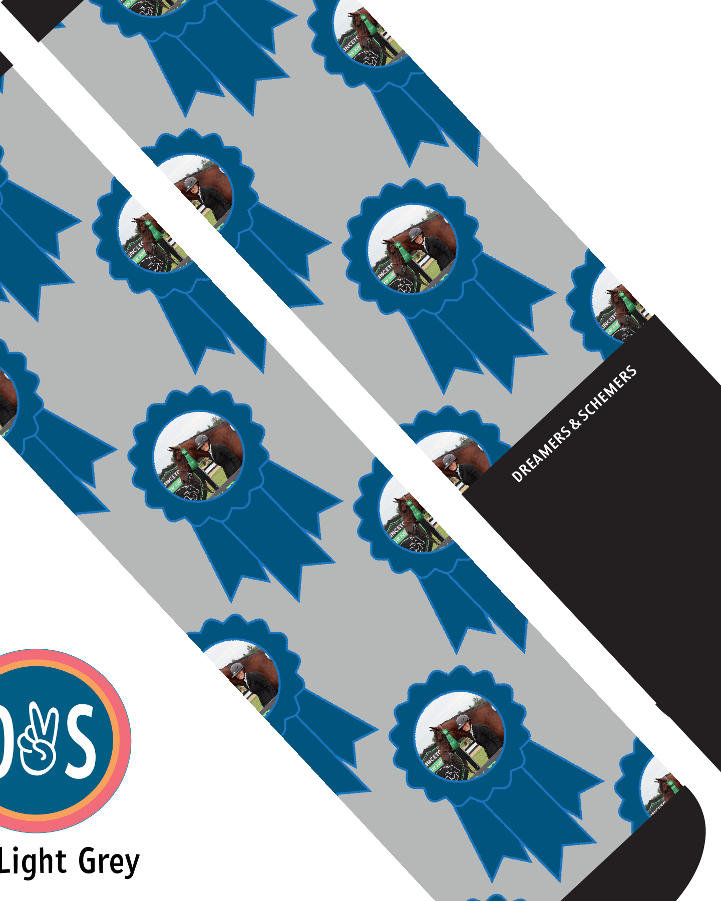 Custom AL Custom Socks Adult / Light Grey Custom Blue Ribbon Socks 1 Photo equestrian boot socks boot socks thin socks riding socks pattern socks tall socks funny socks knee high socks horse socks horse show socks