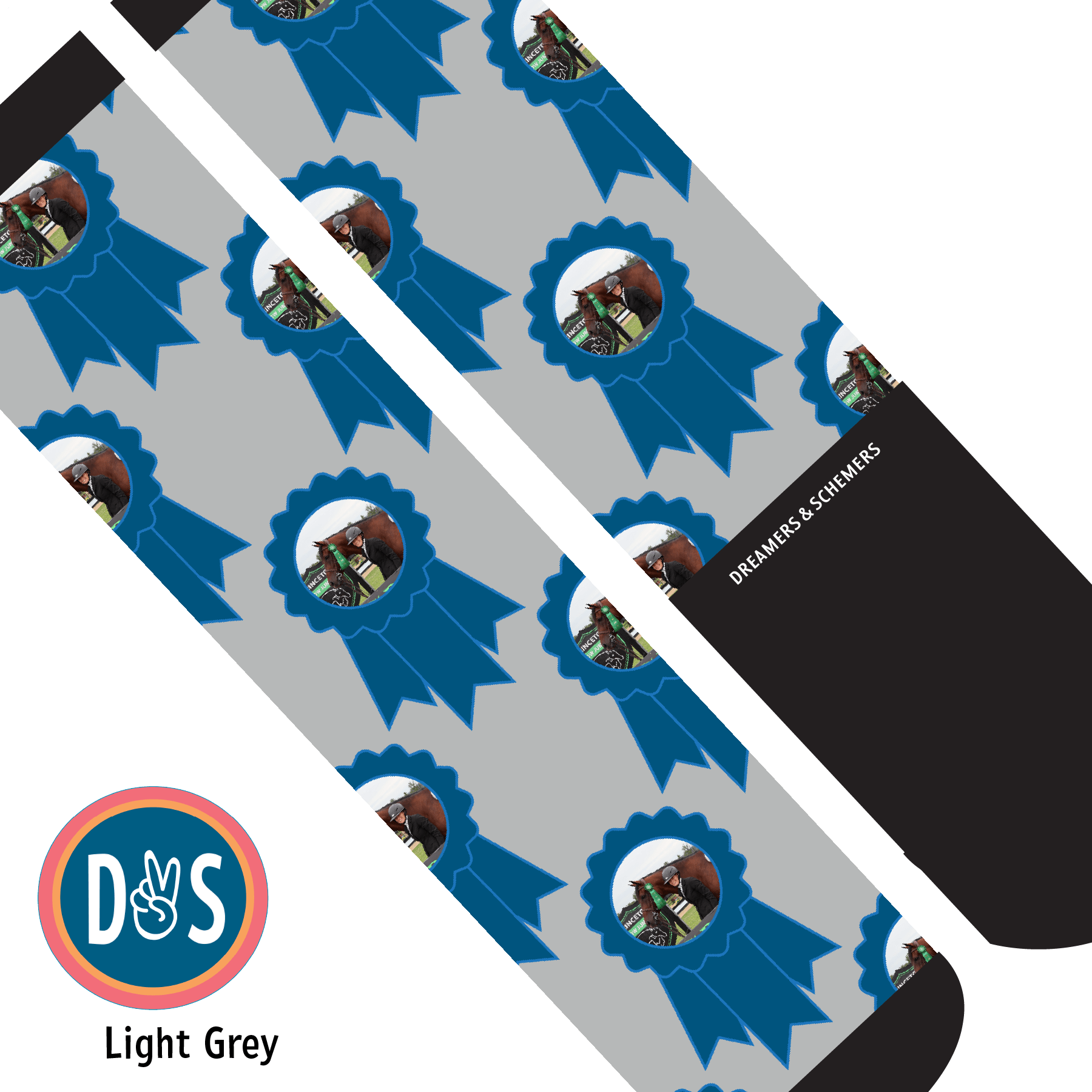 Custom AL Custom Socks Adult / Light Grey Custom Blue Ribbon Socks 1 Photo equestrian boot socks boot socks thin socks riding socks pattern socks tall socks funny socks knee high socks horse socks horse show socks