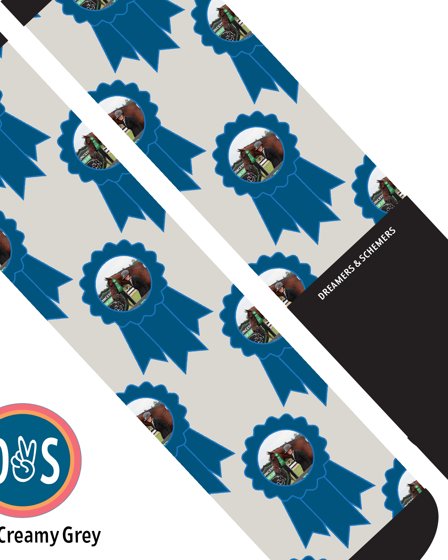 Custom AL Custom Socks Adult / Creamy Grey Custom Blue Ribbon Socks 1 Photo equestrian boot socks boot socks thin socks riding socks pattern socks tall socks funny socks knee high socks horse socks horse show socks