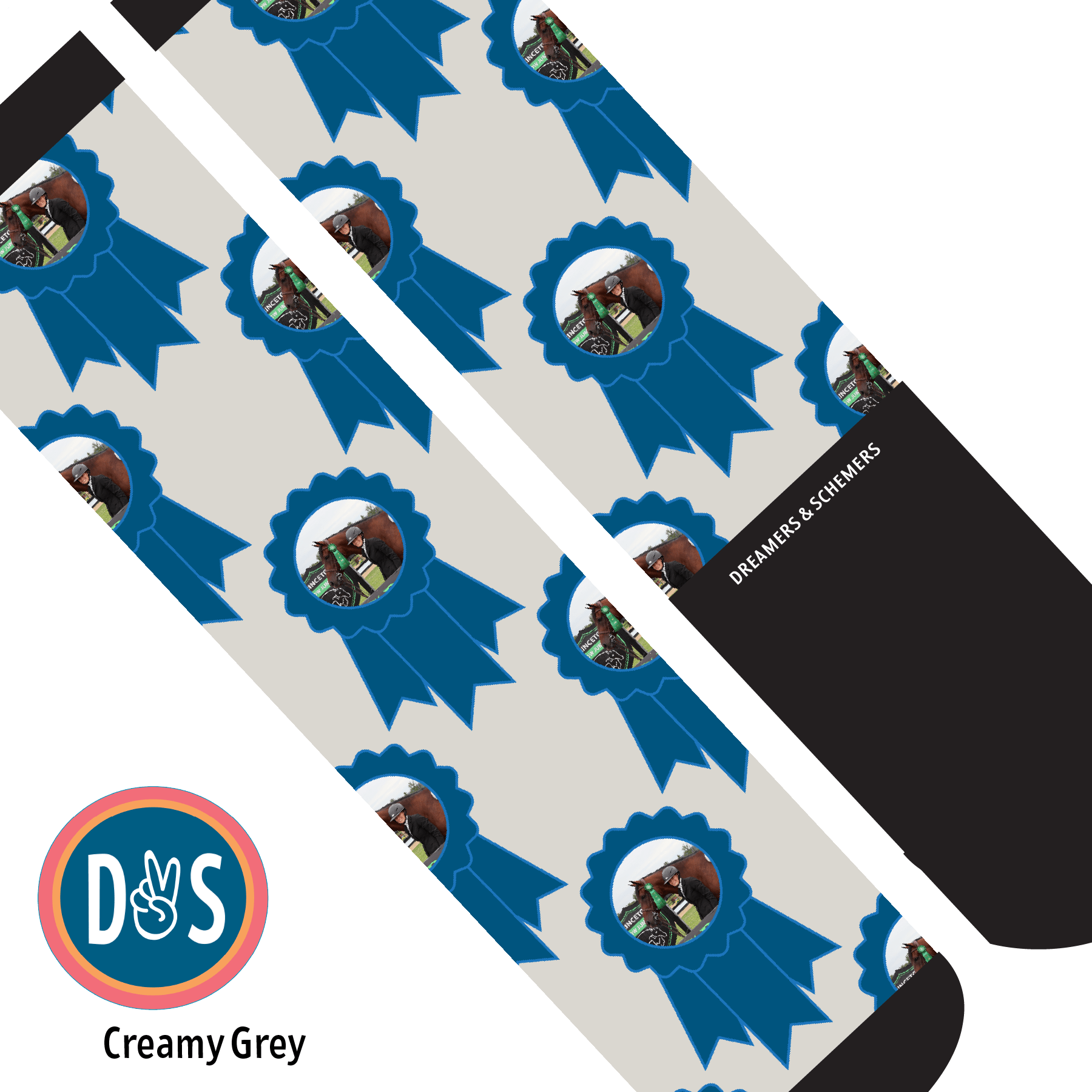 Custom AL Custom Socks Adult / Creamy Grey Custom Blue Ribbon Socks 1 Photo equestrian boot socks boot socks thin socks riding socks pattern socks tall socks funny socks knee high socks horse socks horse show socks