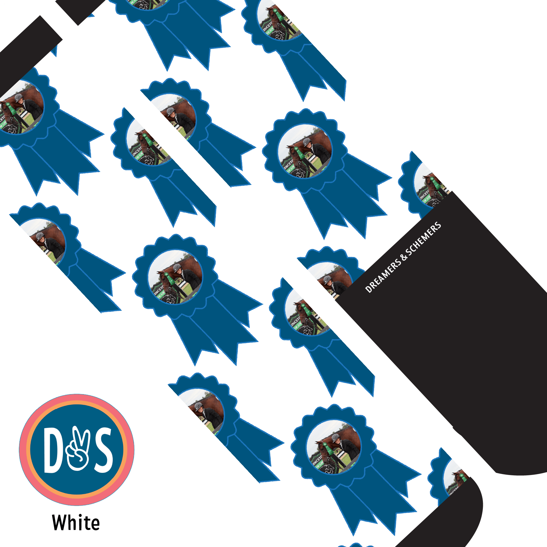 Custom AL Custom Socks Adult / White Custom Blue Ribbon Socks 1 Photo equestrian boot socks boot socks thin socks riding socks pattern socks tall socks funny socks knee high socks horse socks horse show socks