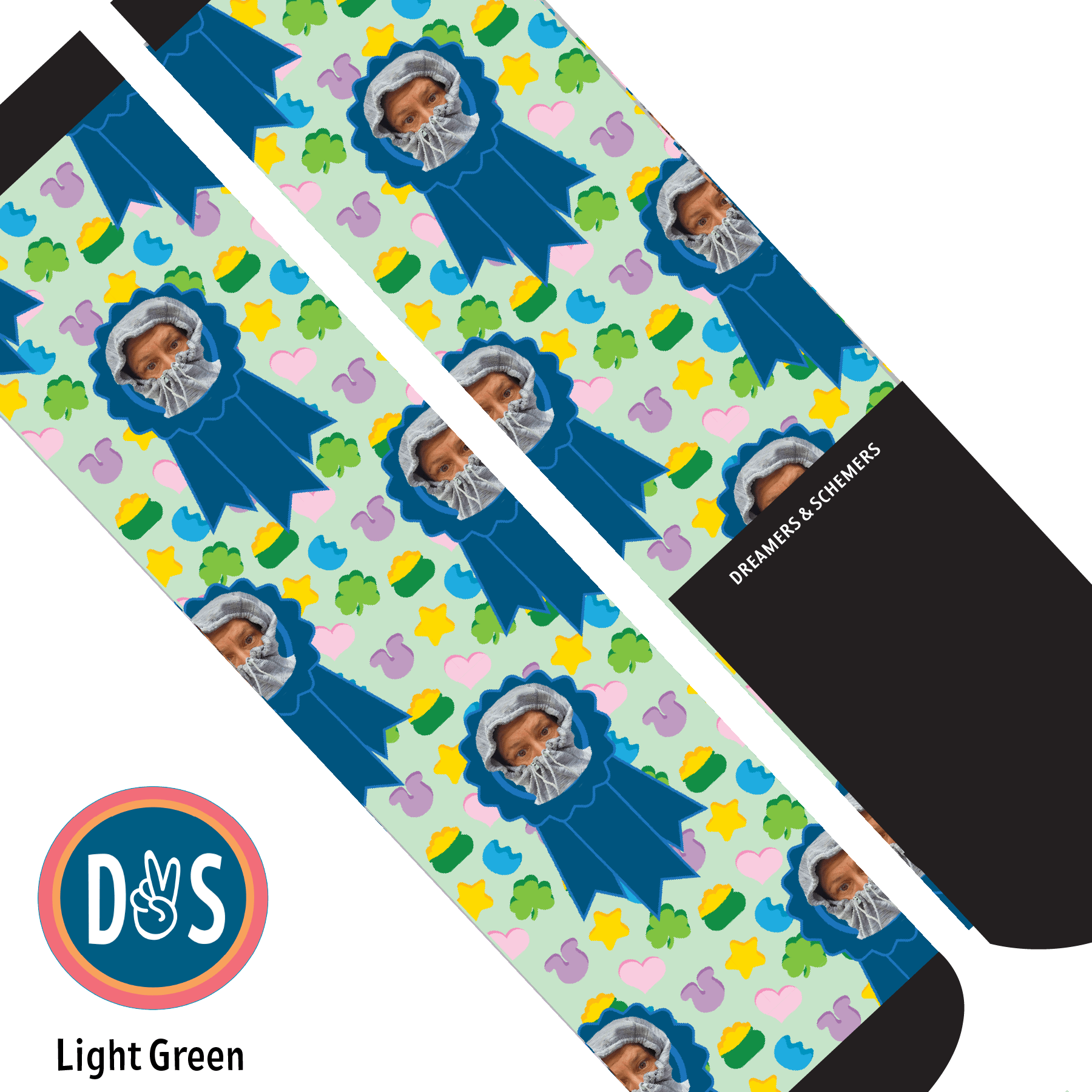 Custom AL Custom Socks Adult / Light Green Custom Blue Ribbon with Lucky Treats Socks 1 Photo equestrian boot socks boot socks thin socks riding socks pattern socks tall socks funny socks knee high socks horse socks horse show socks