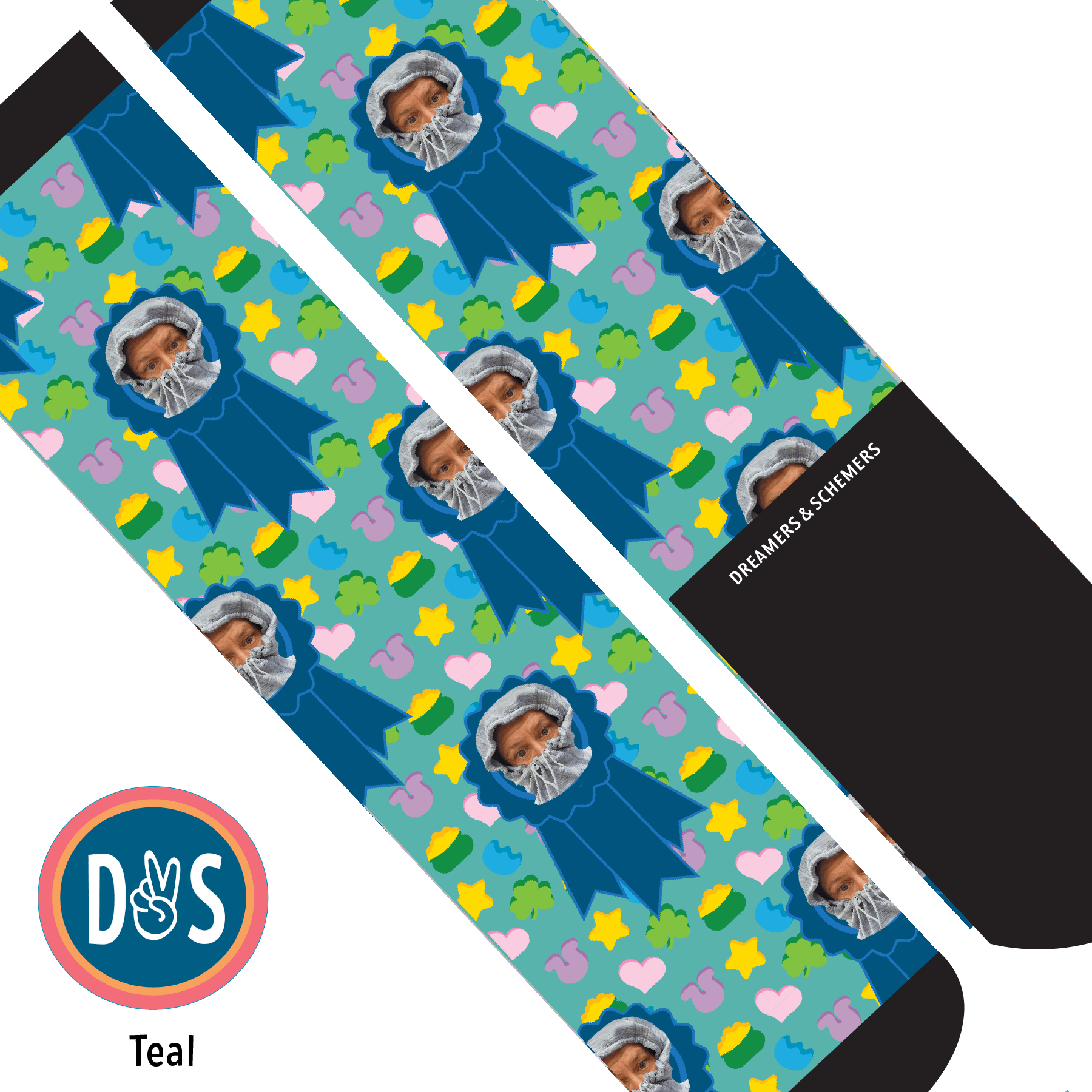 Custom AL Custom Socks Adult / Teal Custom Blue Ribbon with Lucky Treats Socks 1 Photo equestrian boot socks boot socks thin socks riding socks pattern socks tall socks funny socks knee high socks horse socks horse show socks