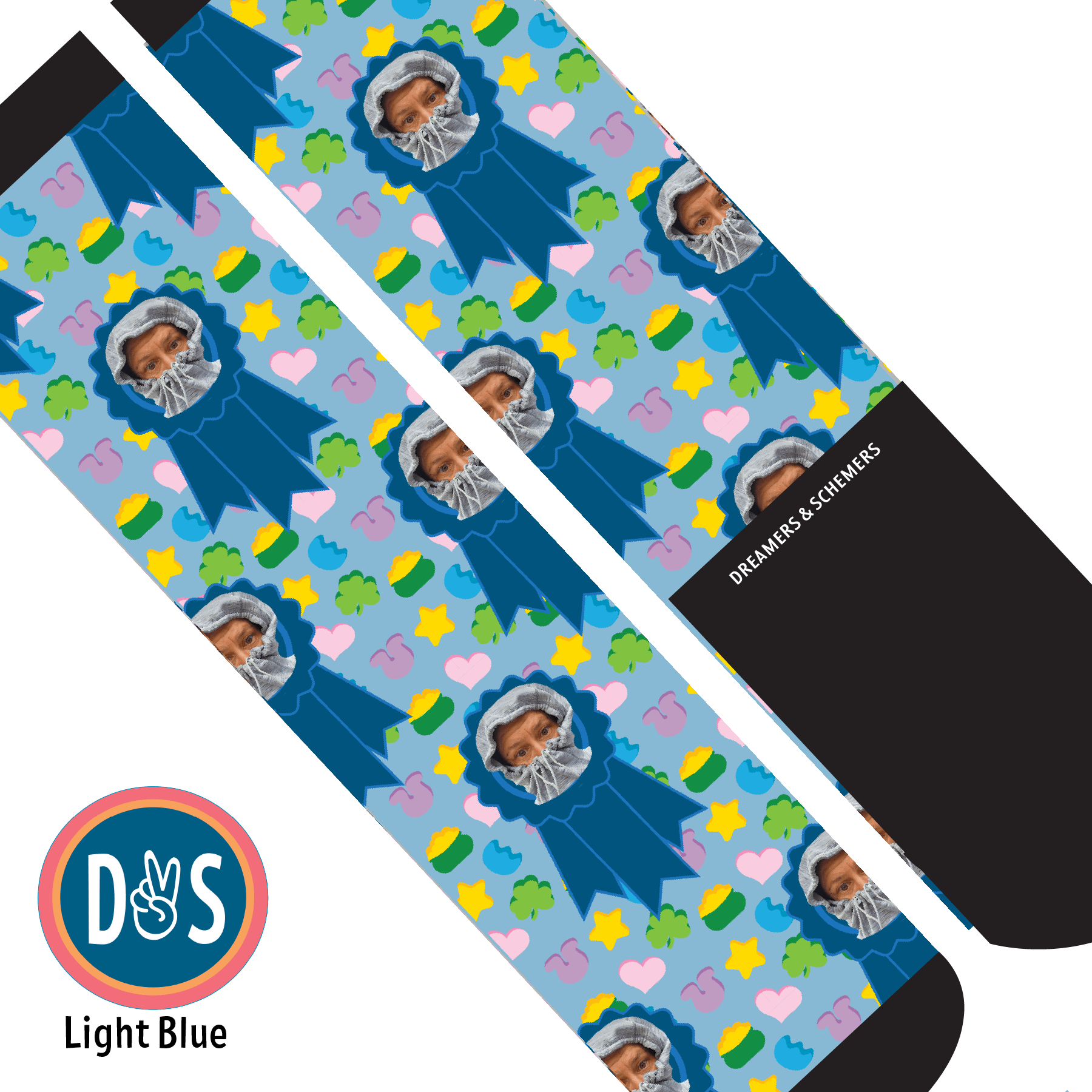 Custom AL Custom Socks Adult / Light Blue Custom Blue Ribbon with Lucky Treats Socks 1 Photo equestrian boot socks boot socks thin socks riding socks pattern socks tall socks funny socks knee high socks horse socks horse show socks