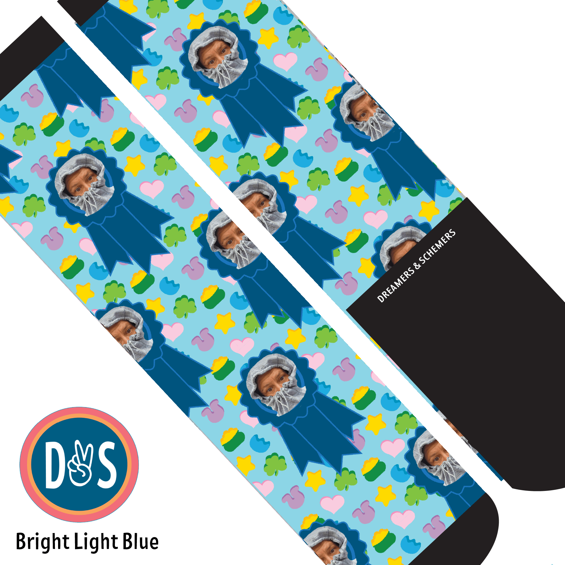 Custom AL Custom Socks Adult / Bright Light Blue Custom Blue Ribbon with Lucky Treats Socks 1 Photo equestrian boot socks boot socks thin socks riding socks pattern socks tall socks funny socks knee high socks horse socks horse show socks