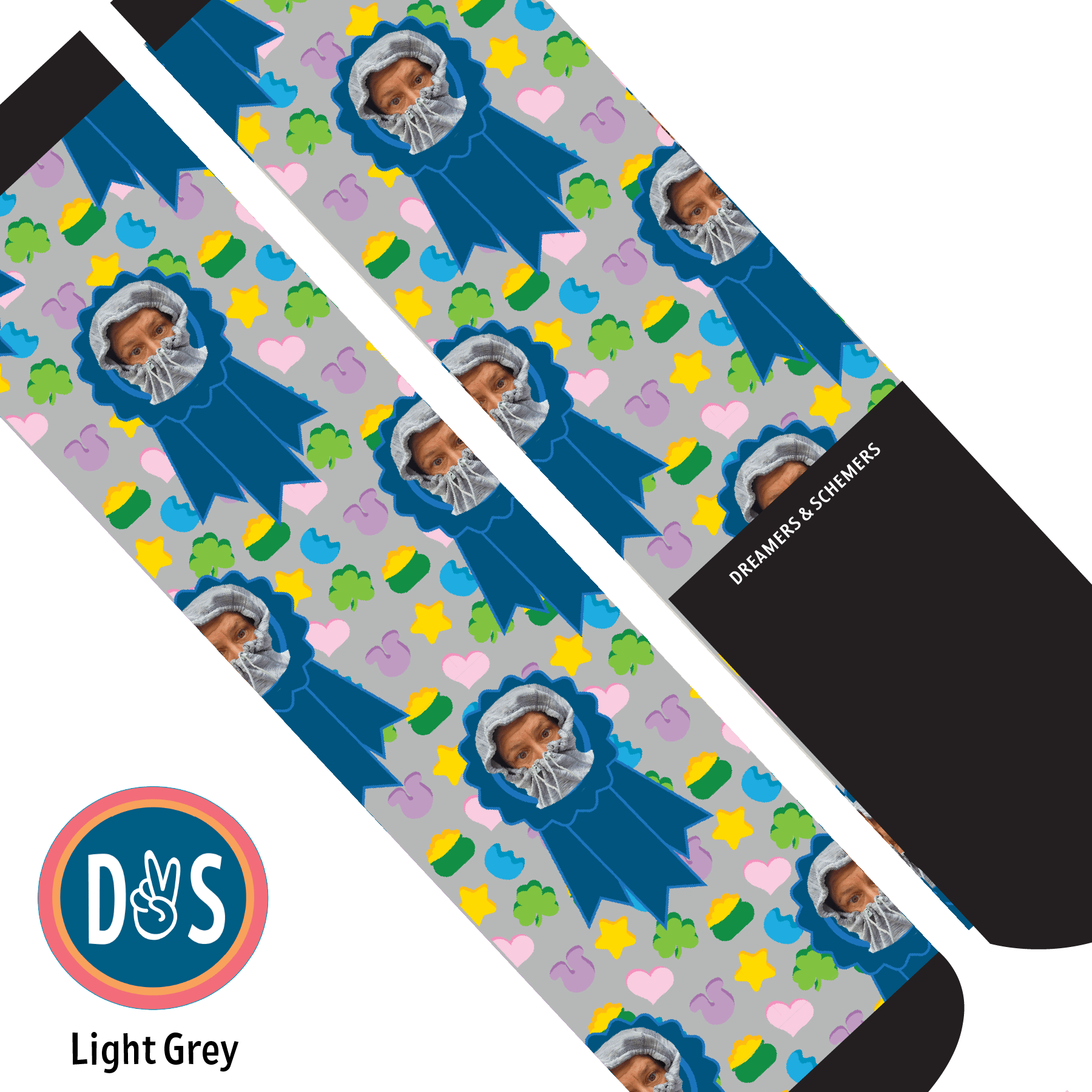Custom AL Custom Socks Adult / Light Grey Custom Blue Ribbon with Lucky Treats Socks 1 Photo equestrian boot socks boot socks thin socks riding socks pattern socks tall socks funny socks knee high socks horse socks horse show socks