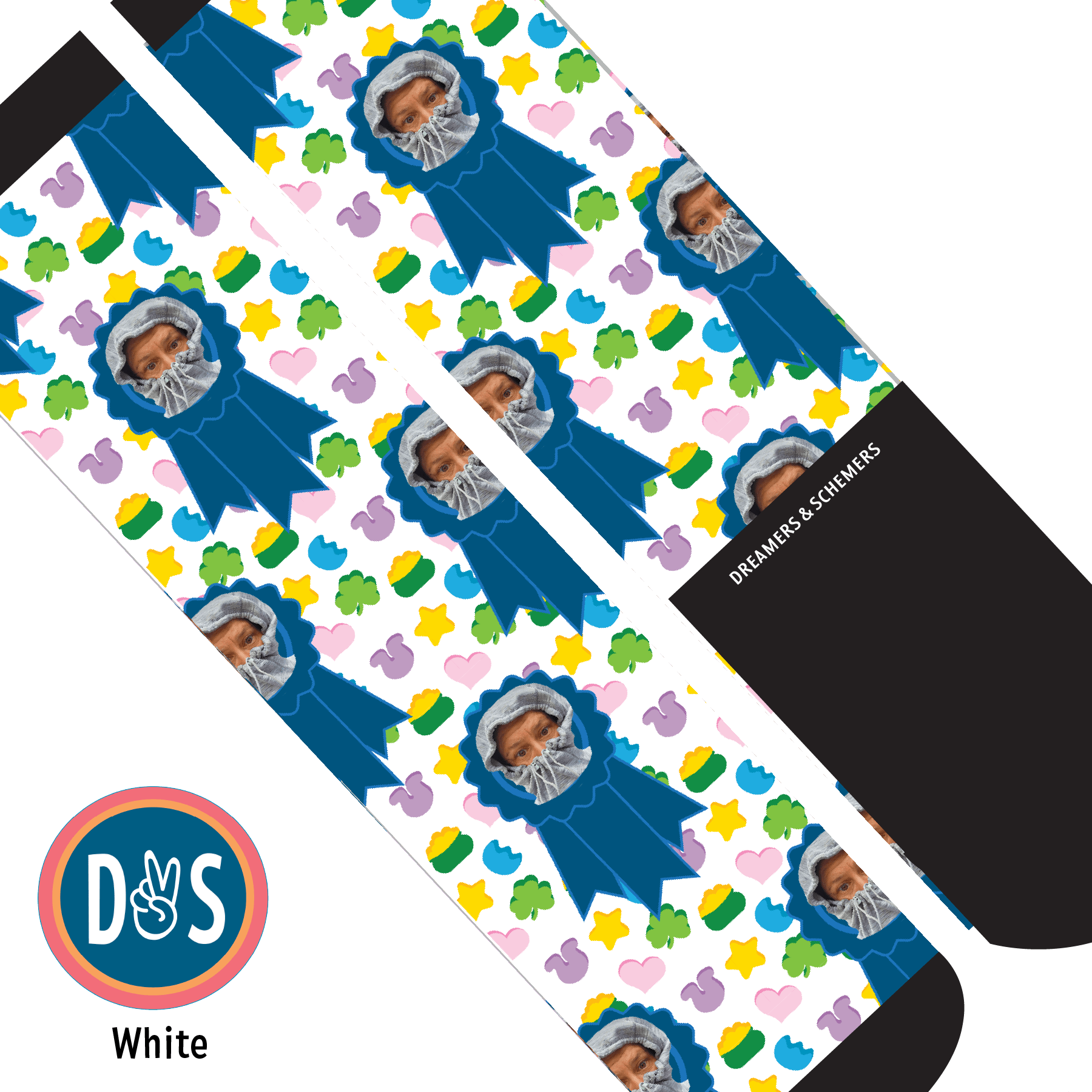 Custom AL Custom Socks Adult / White Custom Blue Ribbon with Lucky Treats Socks 1 Photo equestrian boot socks boot socks thin socks riding socks pattern socks tall socks funny socks knee high socks horse socks horse show socks