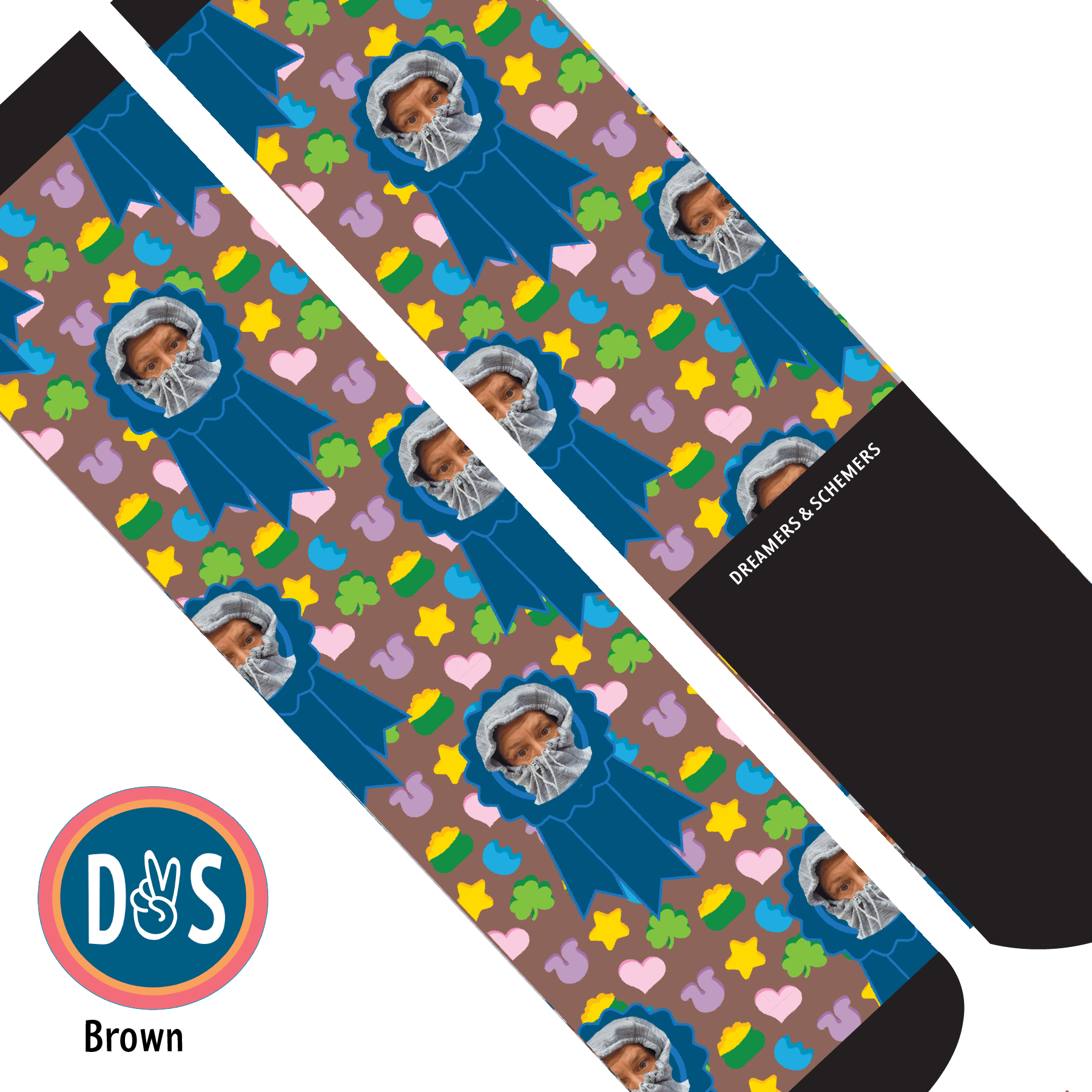 Custom AL Custom Socks Adult / Brown Custom Blue Ribbon with Lucky Treats Socks 1 Photo equestrian boot socks boot socks thin socks riding socks pattern socks tall socks funny socks knee high socks horse socks horse show socks