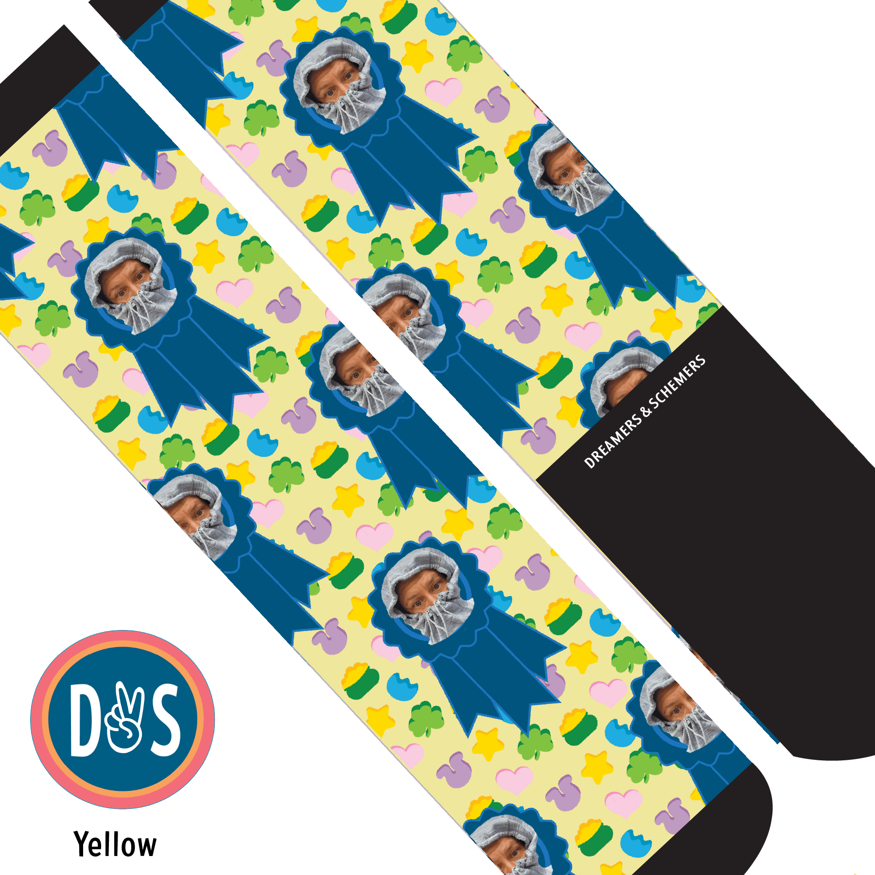 Custom AL Custom Socks Adult / Yellow Custom Blue Ribbon with Lucky Treats Socks 1 Photo equestrian boot socks boot socks thin socks riding socks pattern socks tall socks funny socks knee high socks horse socks horse show socks