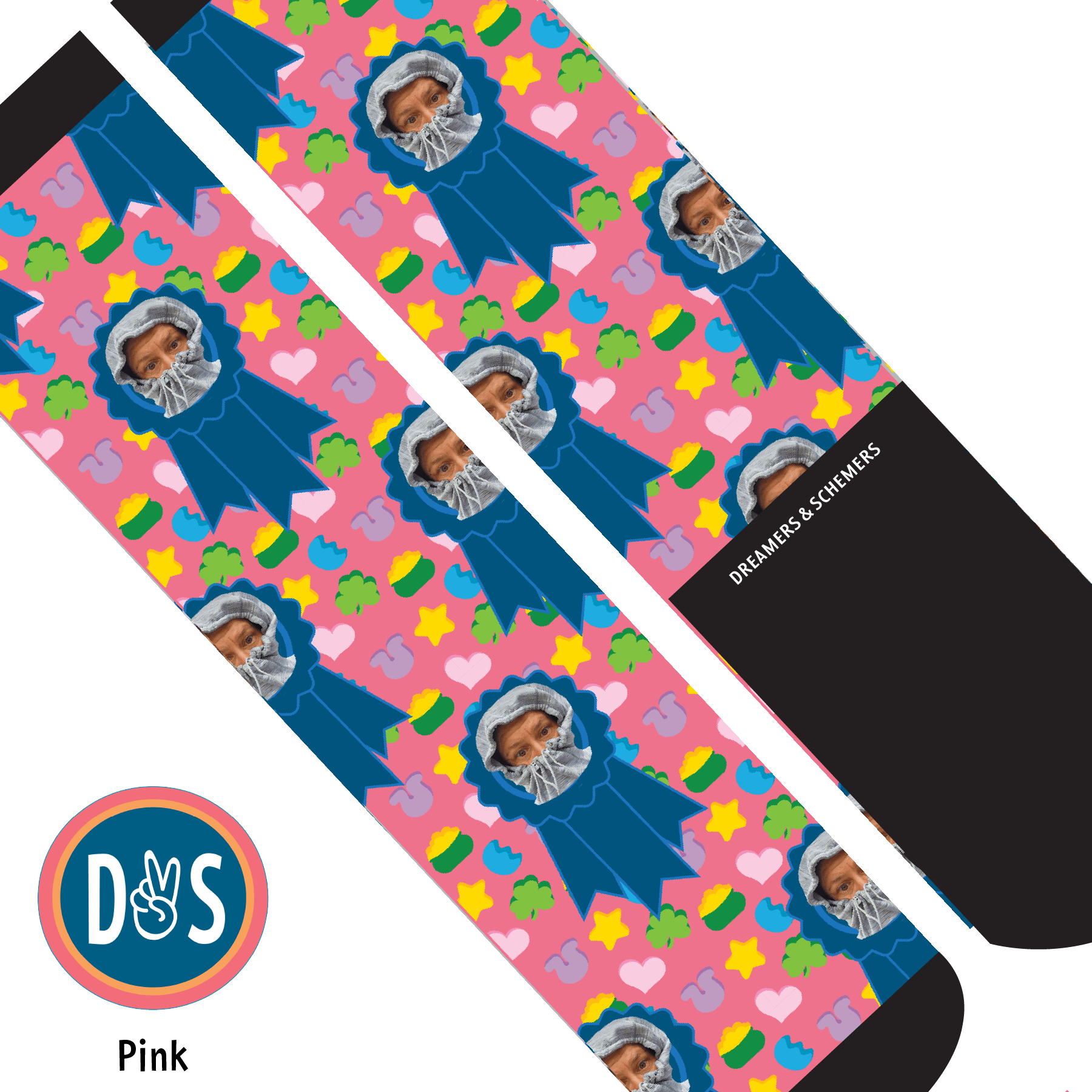 Custom AL Custom Socks Adult / Pink Custom Blue Ribbon with Lucky Treats Socks 1 Photo equestrian boot socks boot socks thin socks riding socks pattern socks tall socks funny socks knee high socks horse socks horse show socks