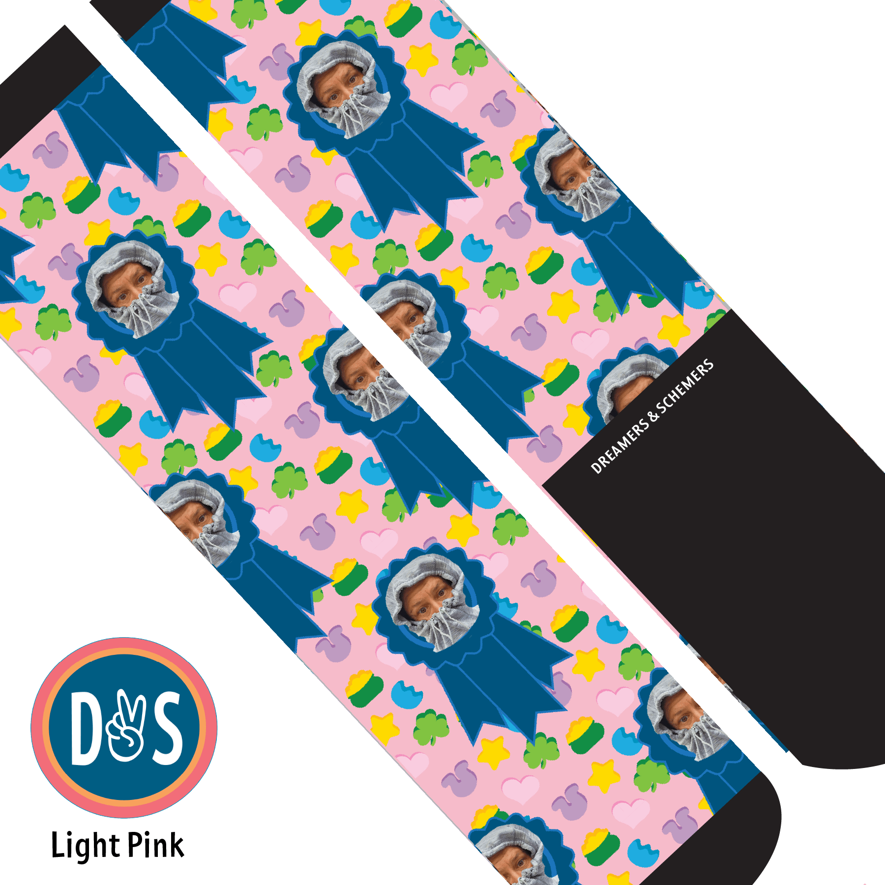 Custom AL Custom Socks Adult / Light Pink Custom Blue Ribbon with Lucky Treats Socks 1 Photo equestrian boot socks boot socks thin socks riding socks pattern socks tall socks funny socks knee high socks horse socks horse show socks