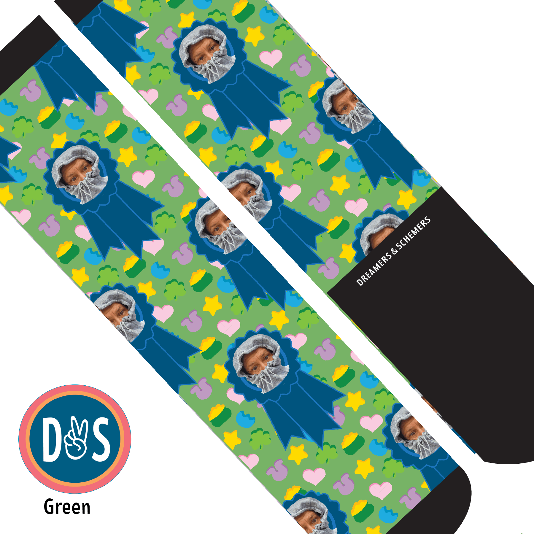 Custom AL Custom Socks Adult / Green Custom Blue Ribbon with Lucky Treats Socks 1 Photo equestrian boot socks boot socks thin socks riding socks pattern socks tall socks funny socks knee high socks horse socks horse show socks