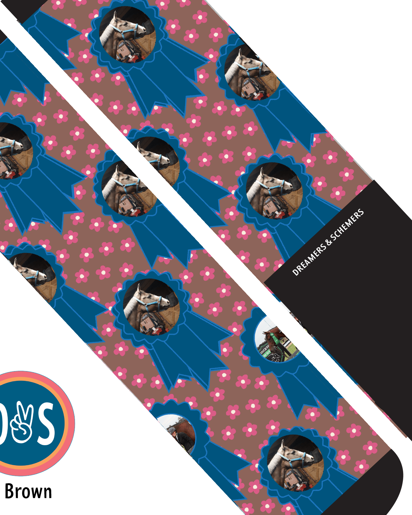 Custom AL Custom Socks Adult / Brown Custom Blue Ribbon with Pinky Petals Socks 1 Photo equestrian boot socks boot socks thin socks riding socks pattern socks tall socks funny socks knee high socks horse socks horse show socks
