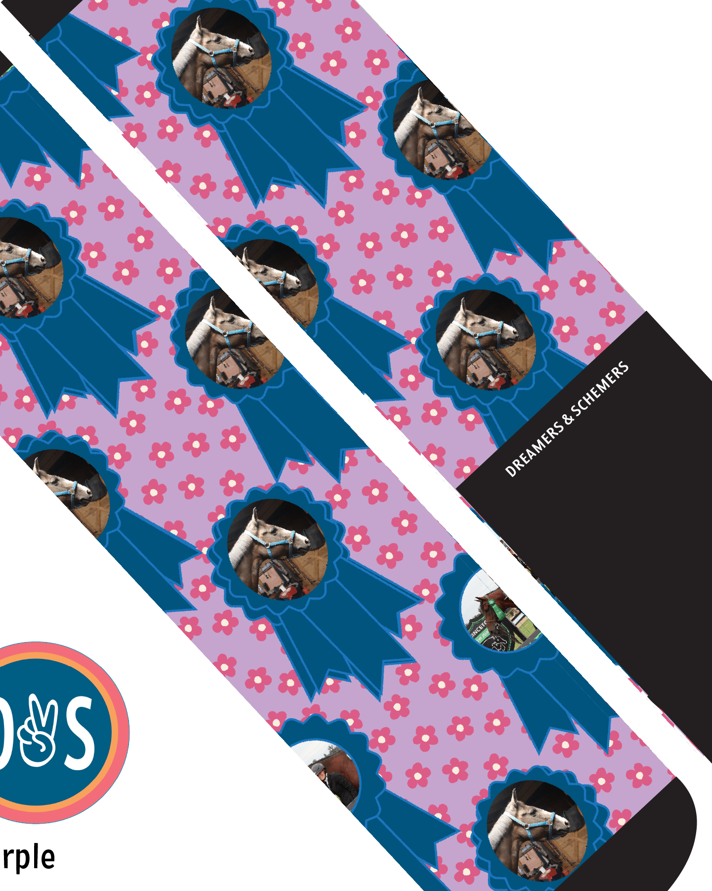 Custom AL Custom Socks Adult / Purple Custom Blue Ribbon with Pinky Petals Socks 1 Photo equestrian boot socks boot socks thin socks riding socks pattern socks tall socks funny socks knee high socks horse socks horse show socks
