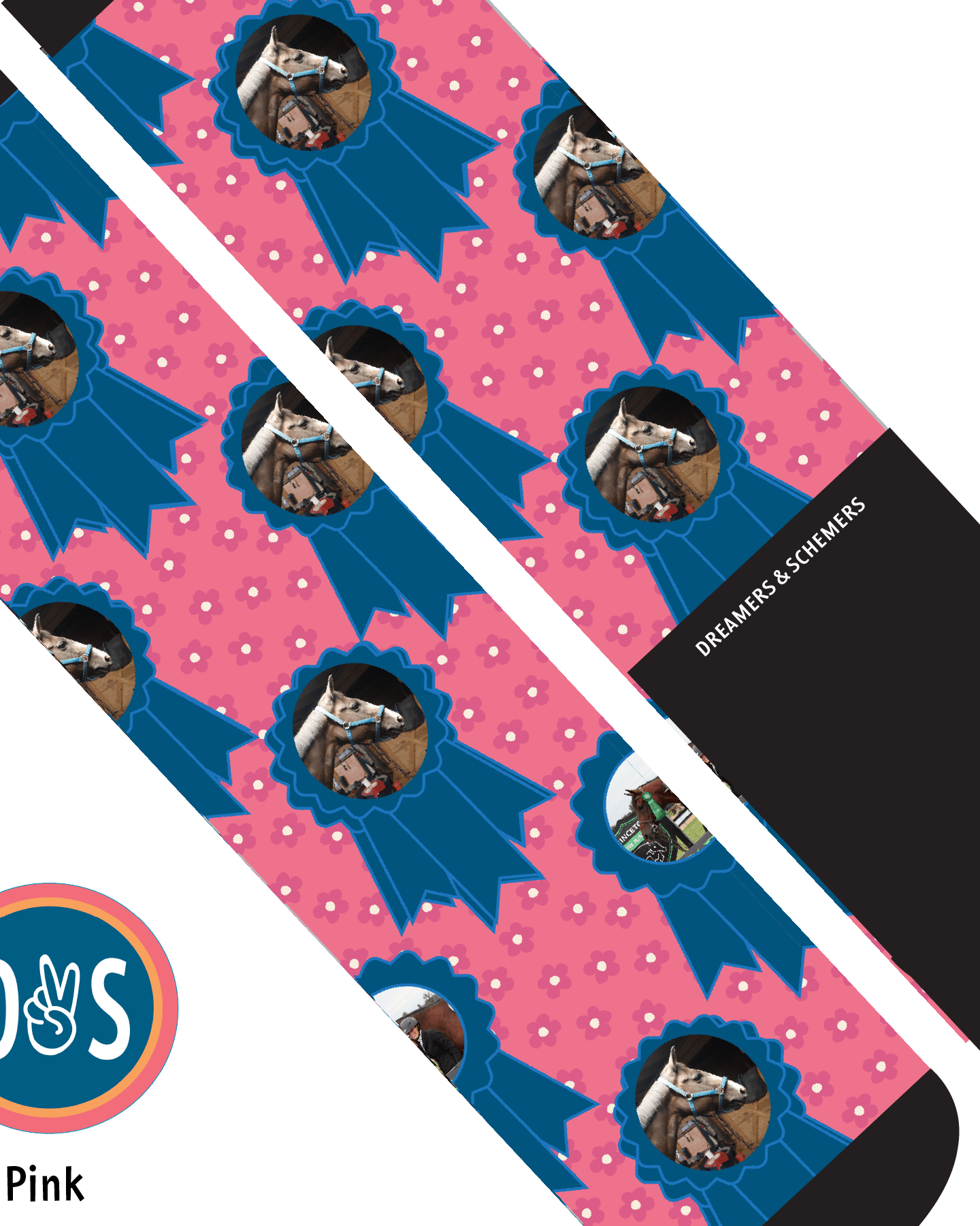Custom AL Custom Socks Adult / Pink Custom Blue Ribbon with Pinky Petals Socks 1 Photo equestrian boot socks boot socks thin socks riding socks pattern socks tall socks funny socks knee high socks horse socks horse show socks