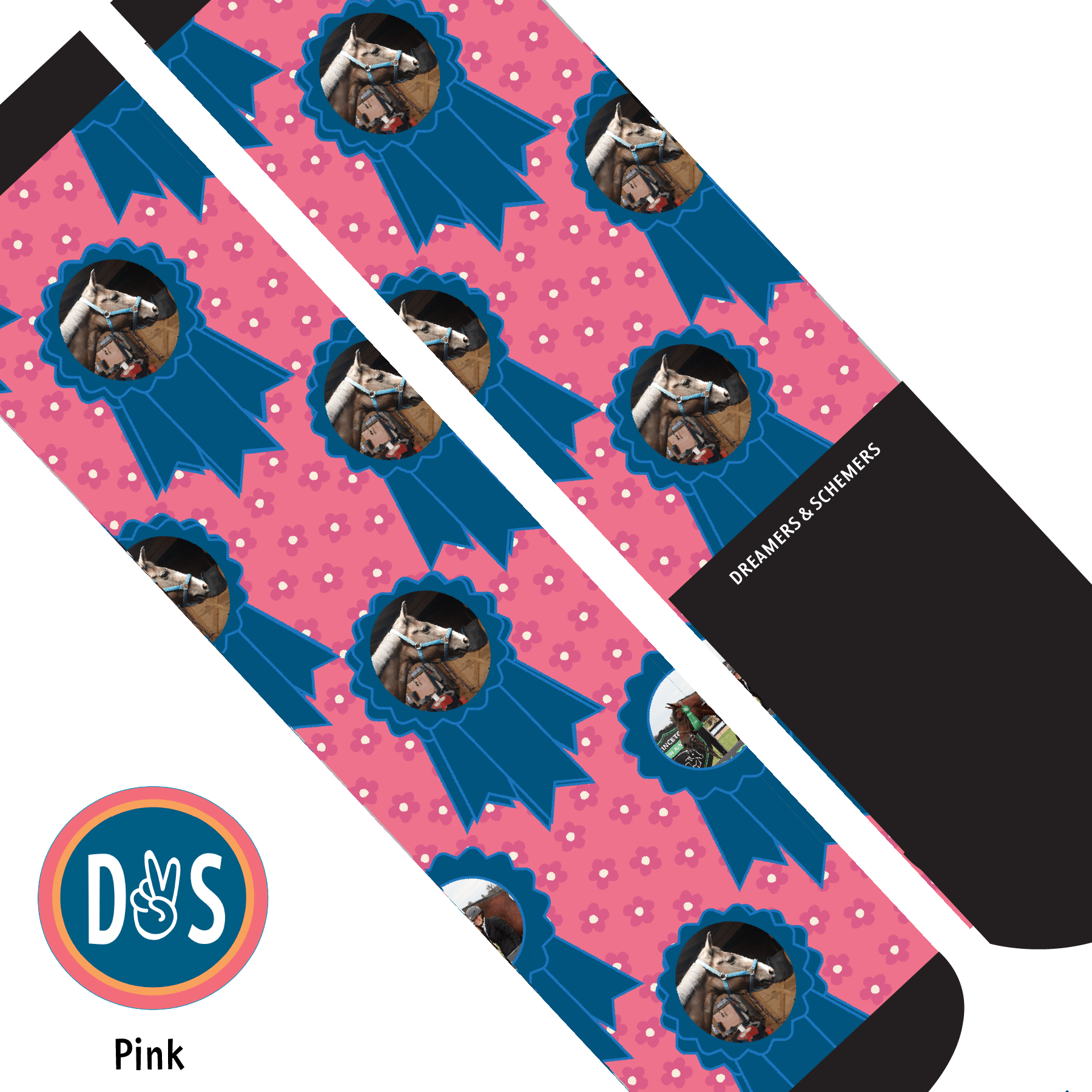 Custom AL Custom Socks Adult / Pink Custom Blue Ribbon with Pinky Petals Socks 1 Photo equestrian boot socks boot socks thin socks riding socks pattern socks tall socks funny socks knee high socks horse socks horse show socks