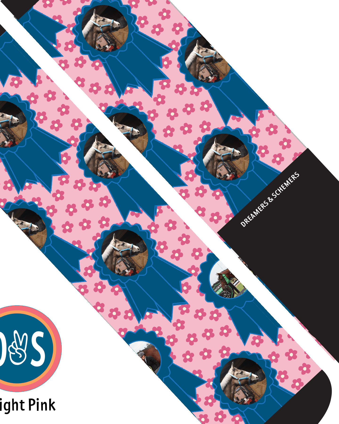Custom AL Custom Socks Adult / Light Pink Custom Blue Ribbon with Pinky Petals Socks 1 Photo equestrian boot socks boot socks thin socks riding socks pattern socks tall socks funny socks knee high socks horse socks horse show socks