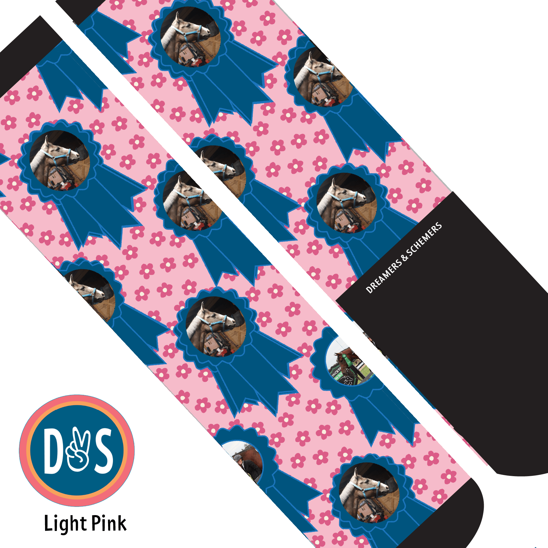 Custom AL Custom Socks Adult / Light Pink Custom Blue Ribbon with Pinky Petals Socks 1 Photo equestrian boot socks boot socks thin socks riding socks pattern socks tall socks funny socks knee high socks horse socks horse show socks