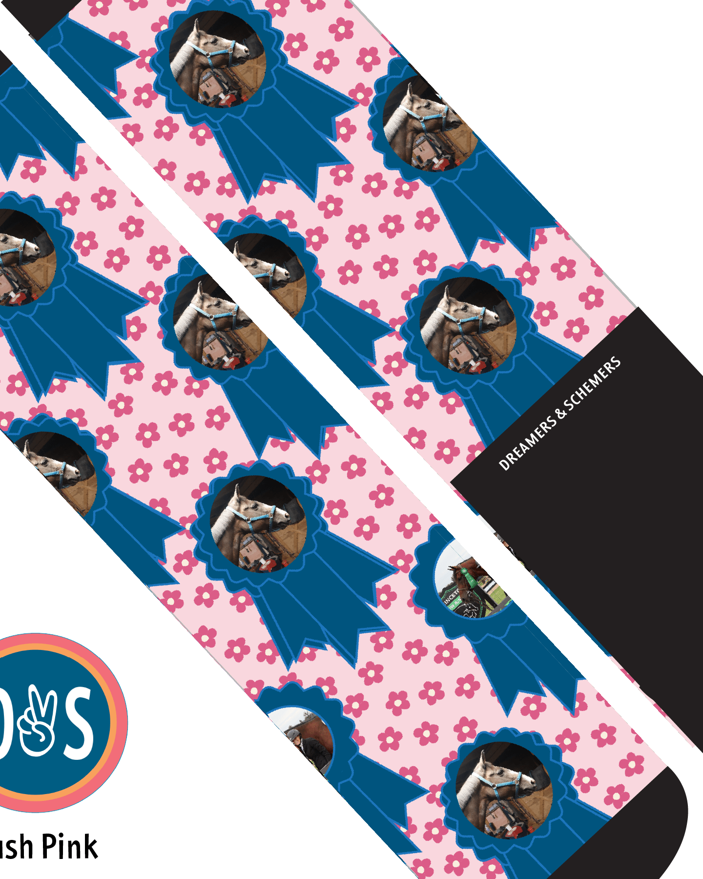 Custom AL Custom Socks Adult / Blush Pink Custom Blue Ribbon with Pinky Petals Socks 1 Photo equestrian boot socks boot socks thin socks riding socks pattern socks tall socks funny socks knee high socks horse socks horse show socks