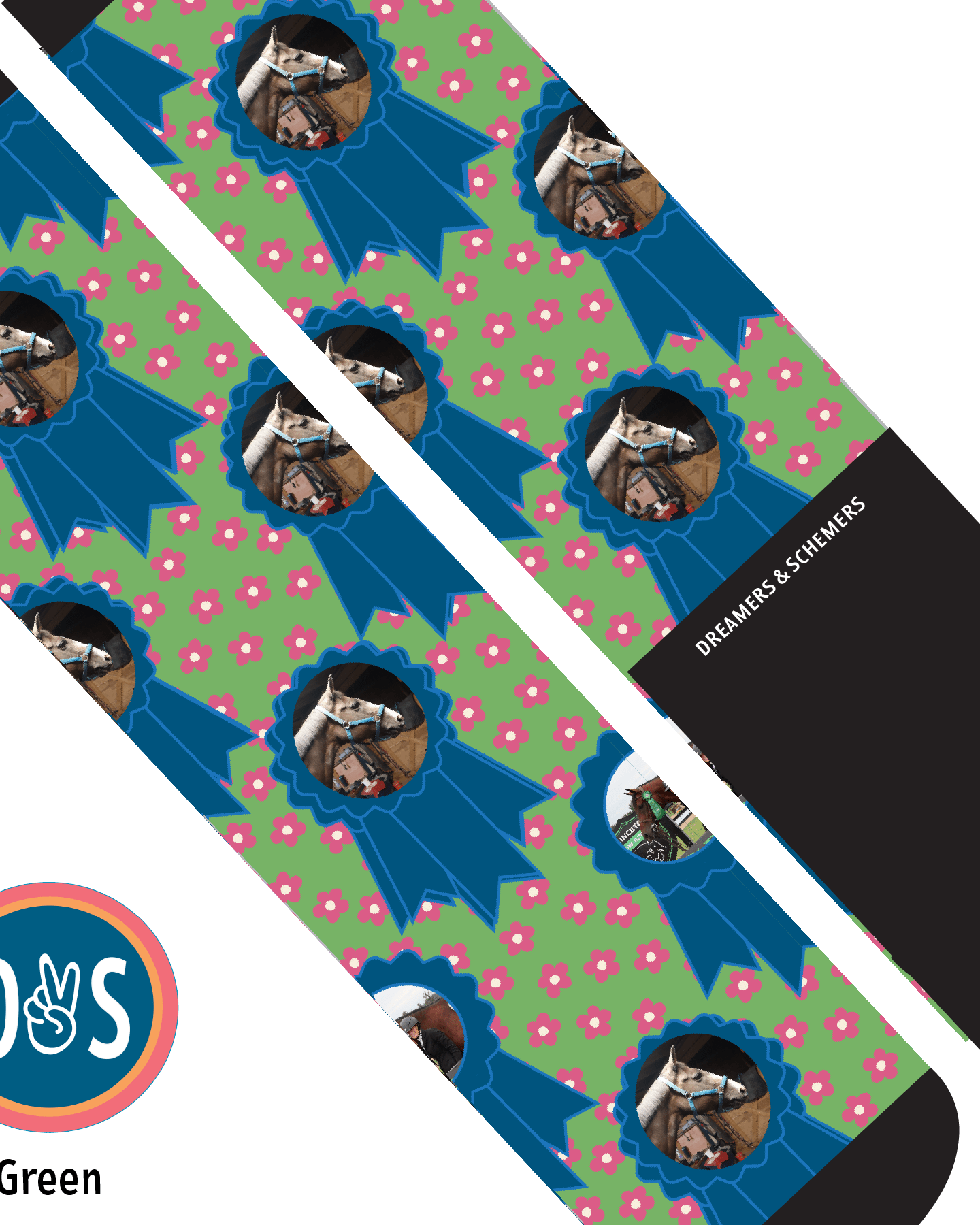 Custom AL Custom Socks Adult / Green Custom Blue Ribbon with Pinky Petals Socks 1 Photo equestrian boot socks boot socks thin socks riding socks pattern socks tall socks funny socks knee high socks horse socks horse show socks