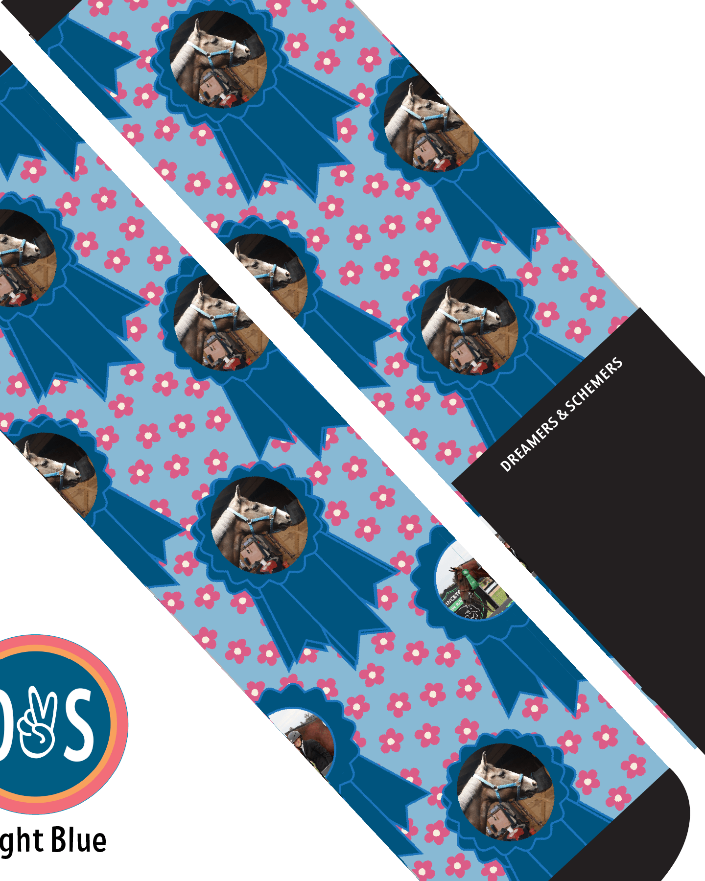 Custom AL Custom Socks Adult / Light Blue Custom Blue Ribbon with Pinky Petals Socks 1 Photo equestrian boot socks boot socks thin socks riding socks pattern socks tall socks funny socks knee high socks horse socks horse show socks