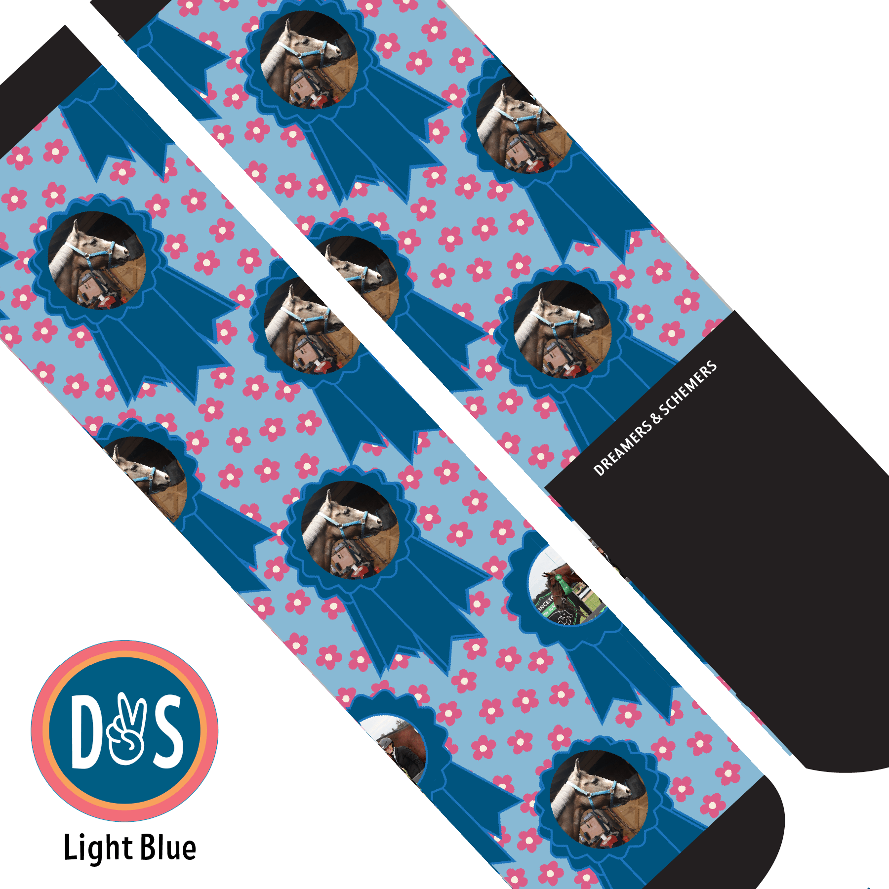 Custom AL Custom Socks Adult / Light Blue Custom Blue Ribbon with Pinky Petals Socks 1 Photo equestrian boot socks boot socks thin socks riding socks pattern socks tall socks funny socks knee high socks horse socks horse show socks