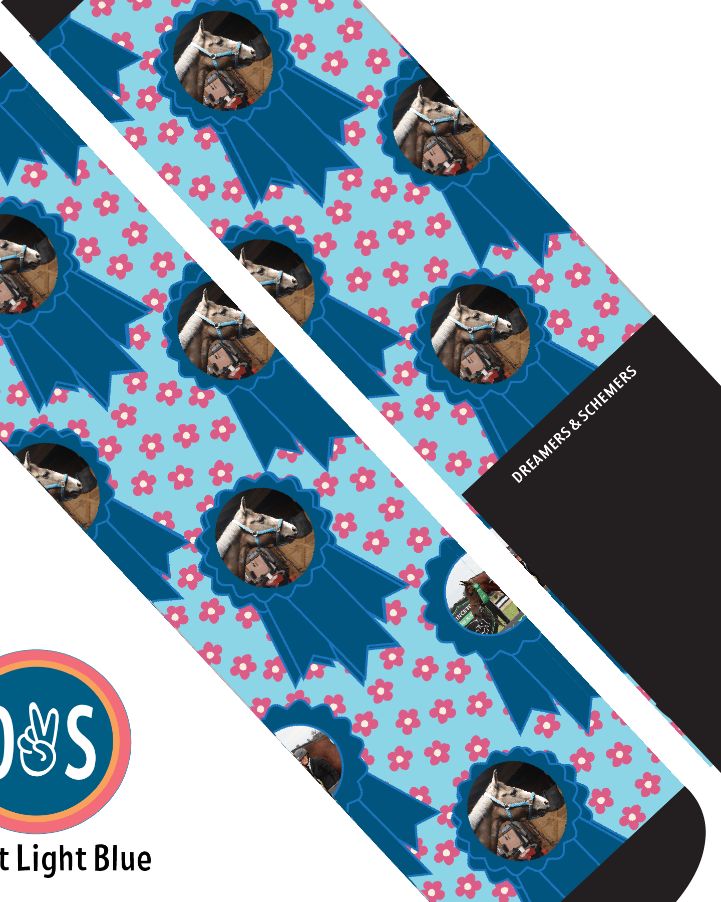 Custom AL Custom Socks Adult / Bright Light Blue Custom Blue Ribbon with Pinky Petals Socks 1 Photo equestrian boot socks boot socks thin socks riding socks pattern socks tall socks funny socks knee high socks horse socks horse show socks